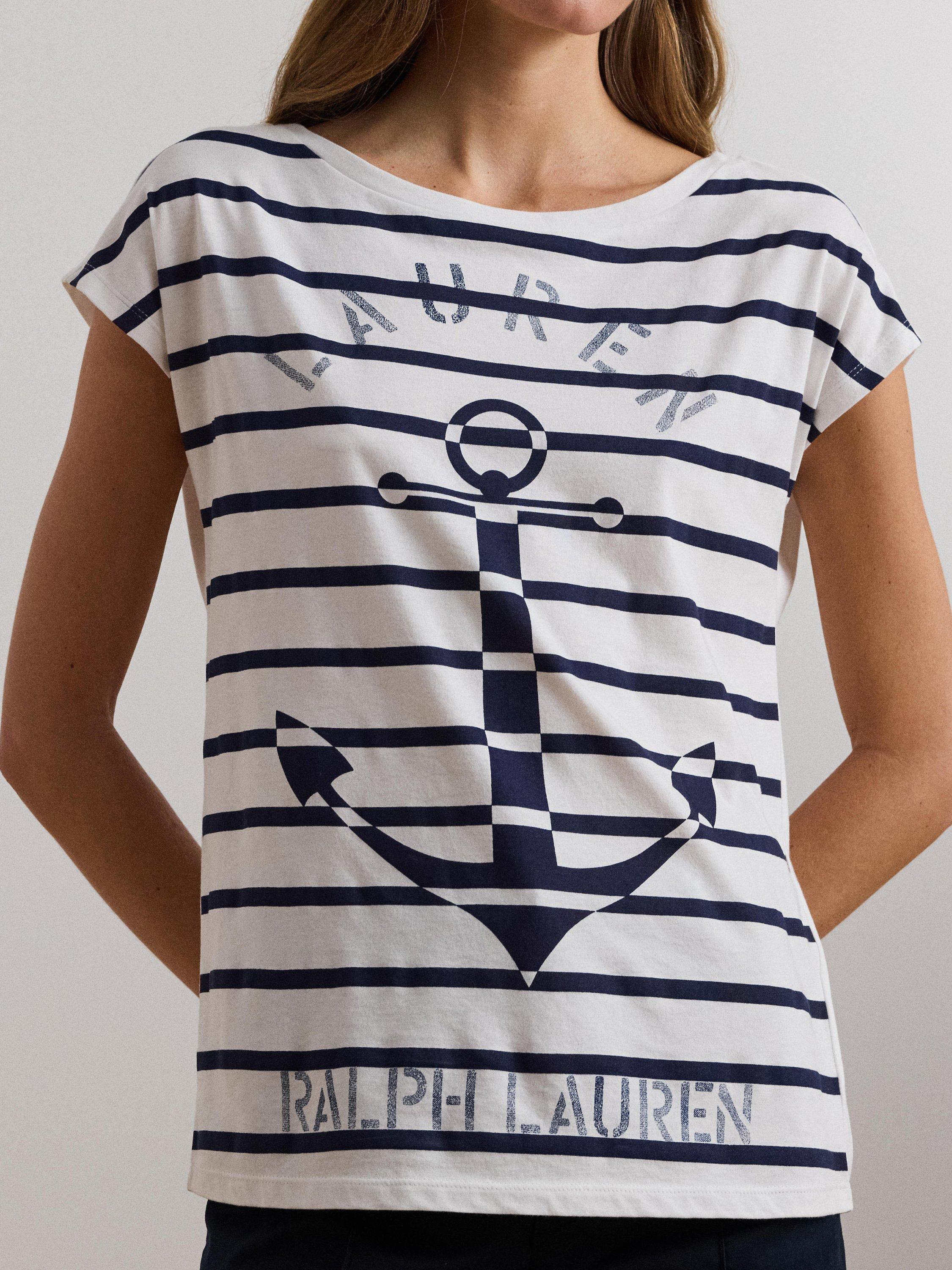 Product image 3 of 4, which shows Lauren Ralph Lauren Grieta Nautical T-Shirt, White/Navy, XS