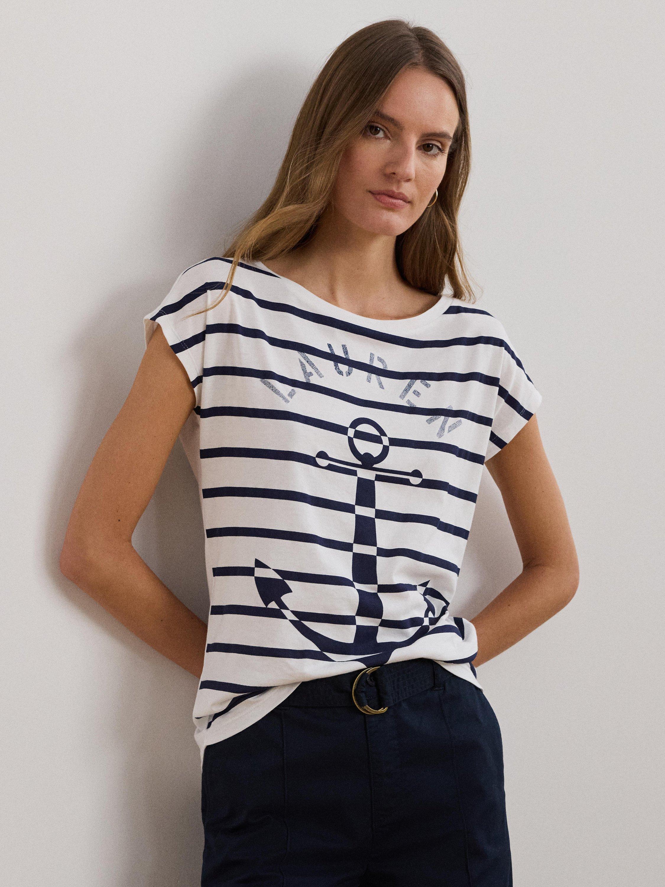 Product image 4 of 4, which shows Lauren Ralph Lauren Grieta Nautical T-Shirt, White/Navy, XS