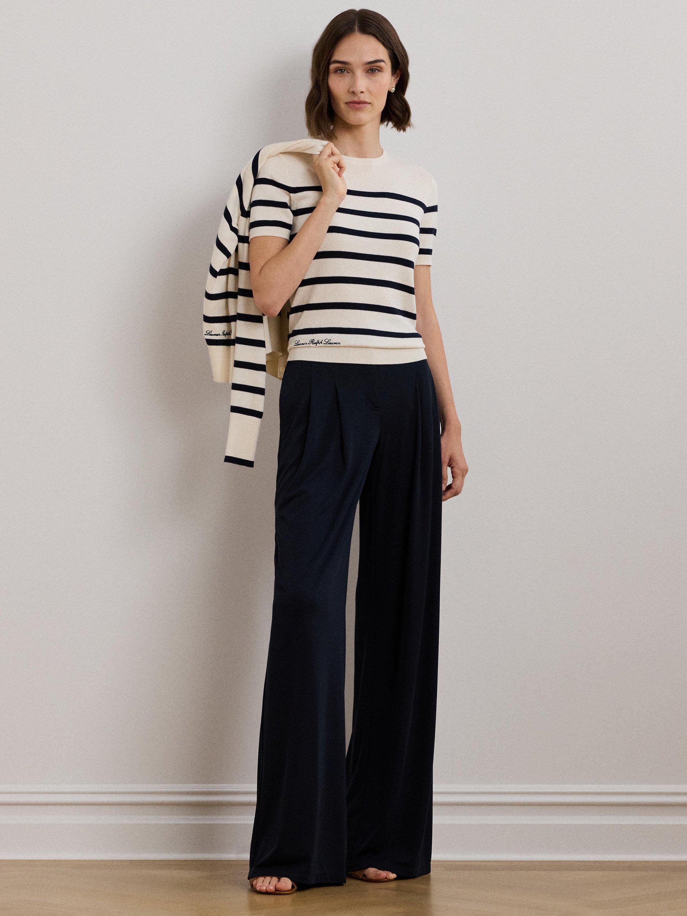 Lauren Ralph Lauren Eyelah Stripe Short Sleeve Jumper, Cream/Navy