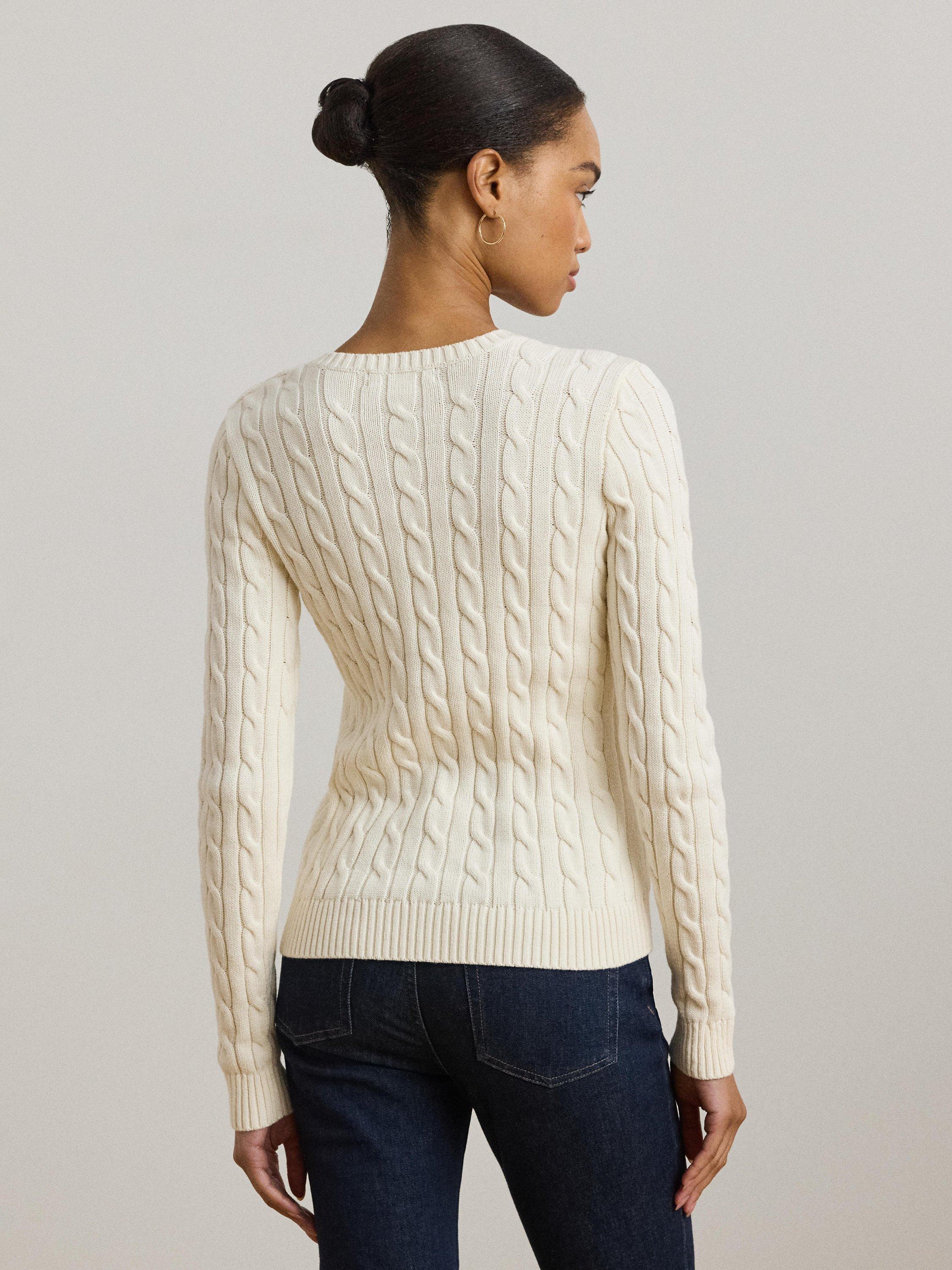 Product image 2 of 4, which shows Lauren Ralph Lauren Montiva Cable Knit Jumper, Cream, XS