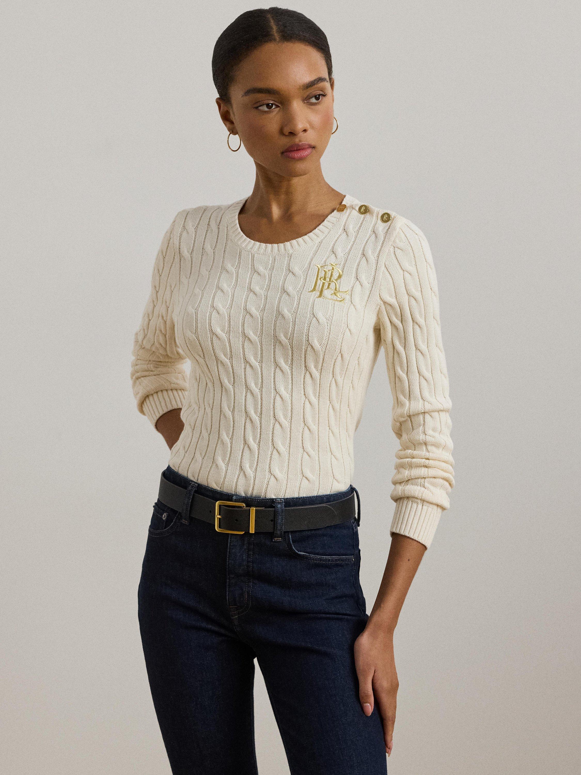 Product image 4 of 4, which shows Lauren Ralph Lauren Montiva Cable Knit Jumper, Cream, XS