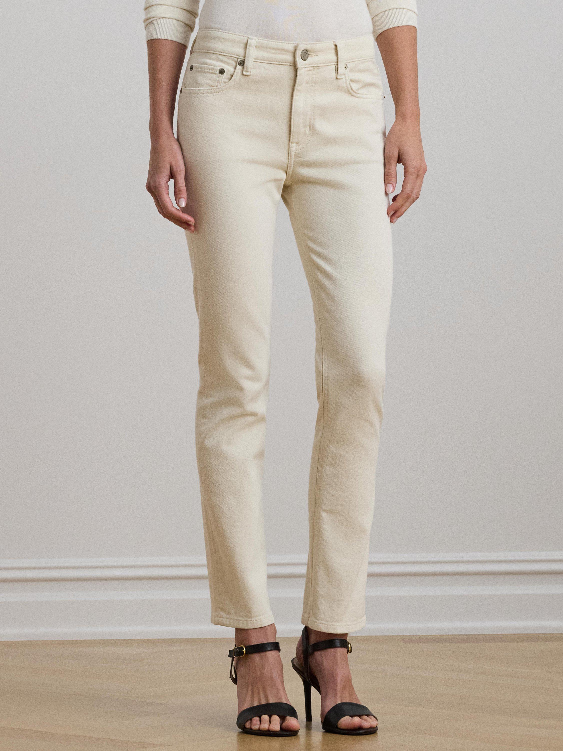 Product image 2 of 5, which shows Lauren Ralph Lauren High Rise Straight Ankle Jeans, Cream, 6