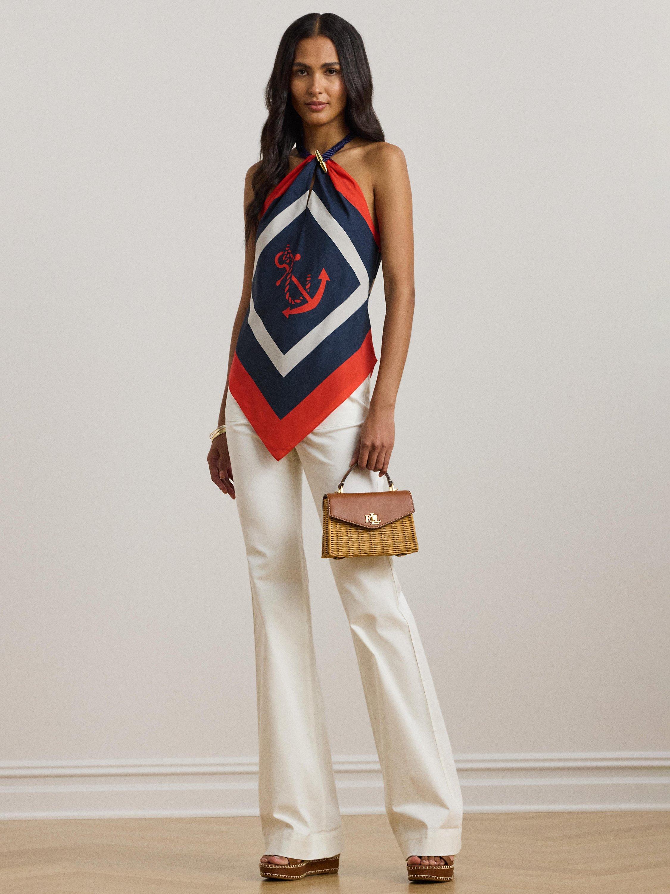 Product image 1 of 4, which shows Lauren Ralph Lauren Cashine Wide Leg Stretch Cotton Trousers, White, 12