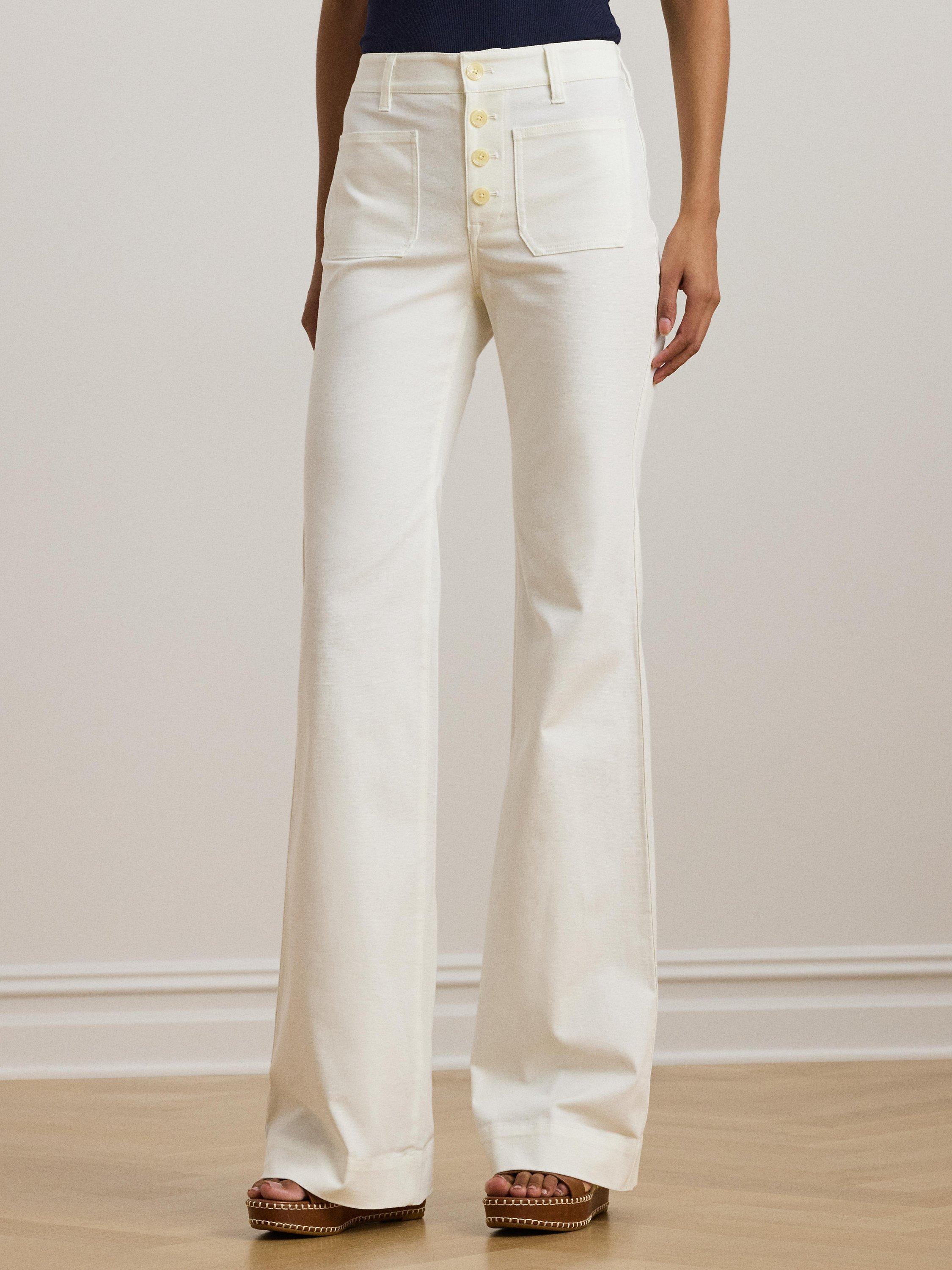 Product image 2 of 4, which shows Lauren Ralph Lauren Cashine Wide Leg Stretch Cotton Trousers, White, 12