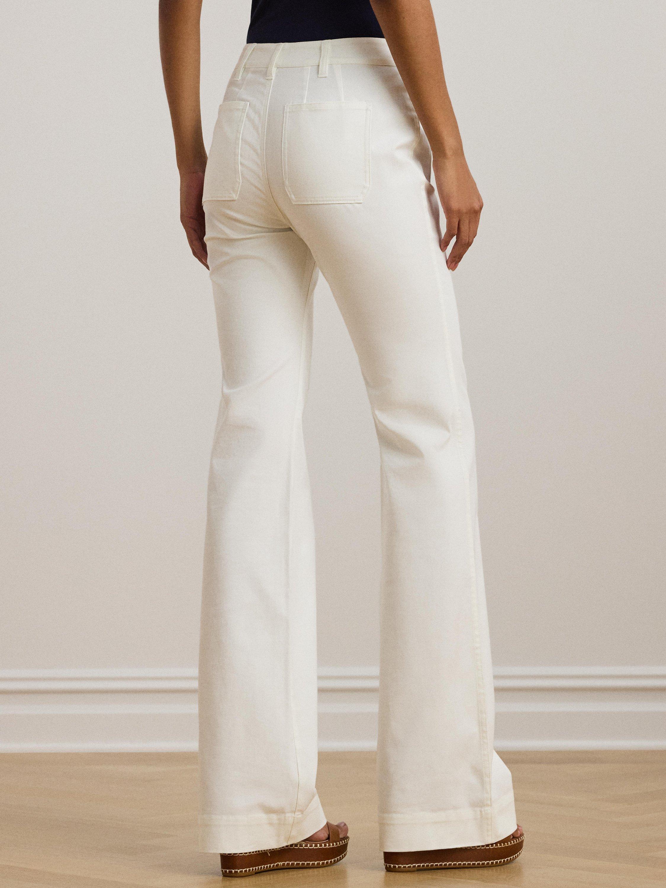 Product image 3 of 4, which shows Lauren Ralph Lauren Cashine Wide Leg Stretch Cotton Trousers, White, 12