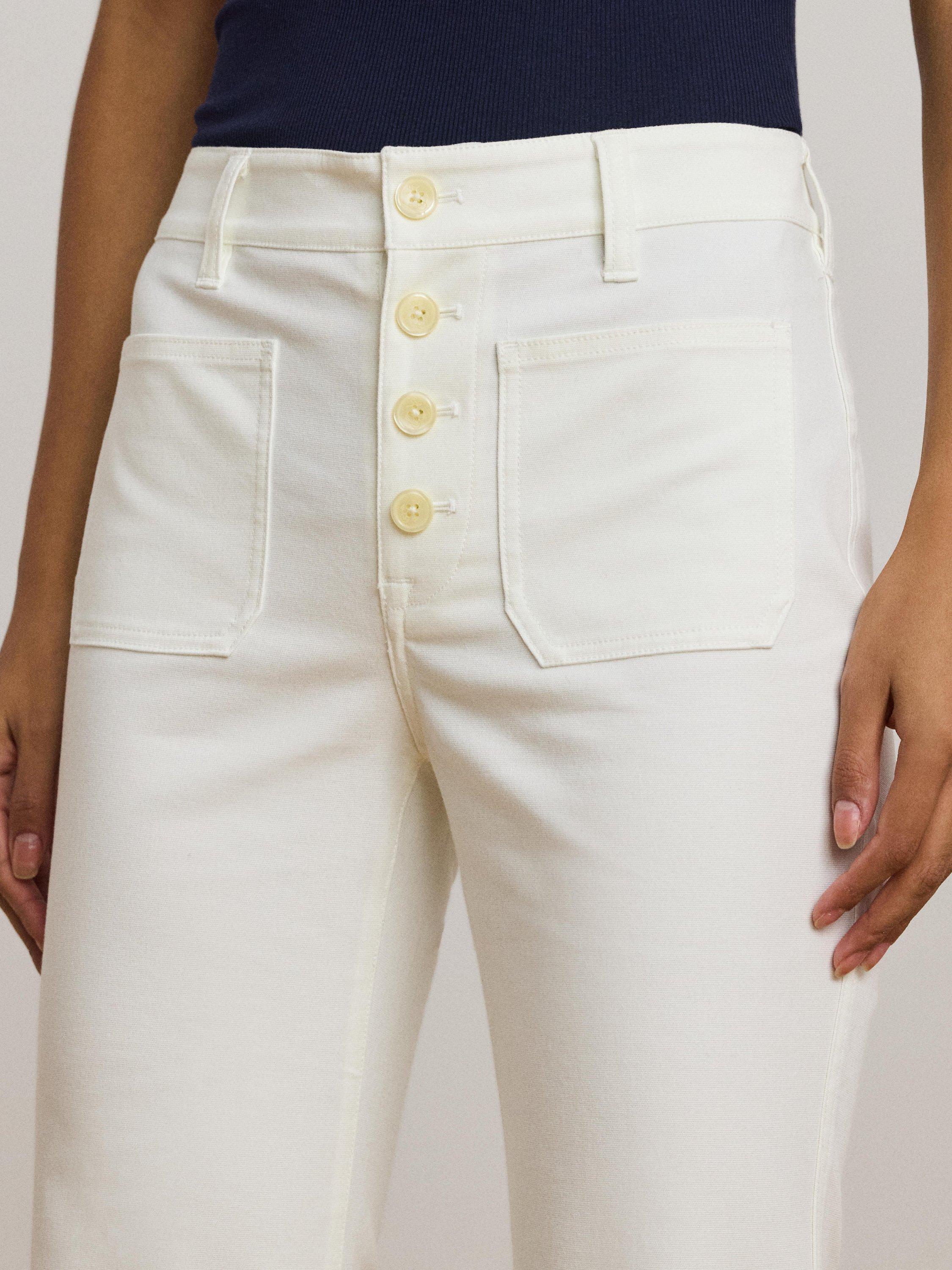 Product image 4 of 4, which shows Lauren Ralph Lauren Cashine Wide Leg Stretch Cotton Trousers, White, 12