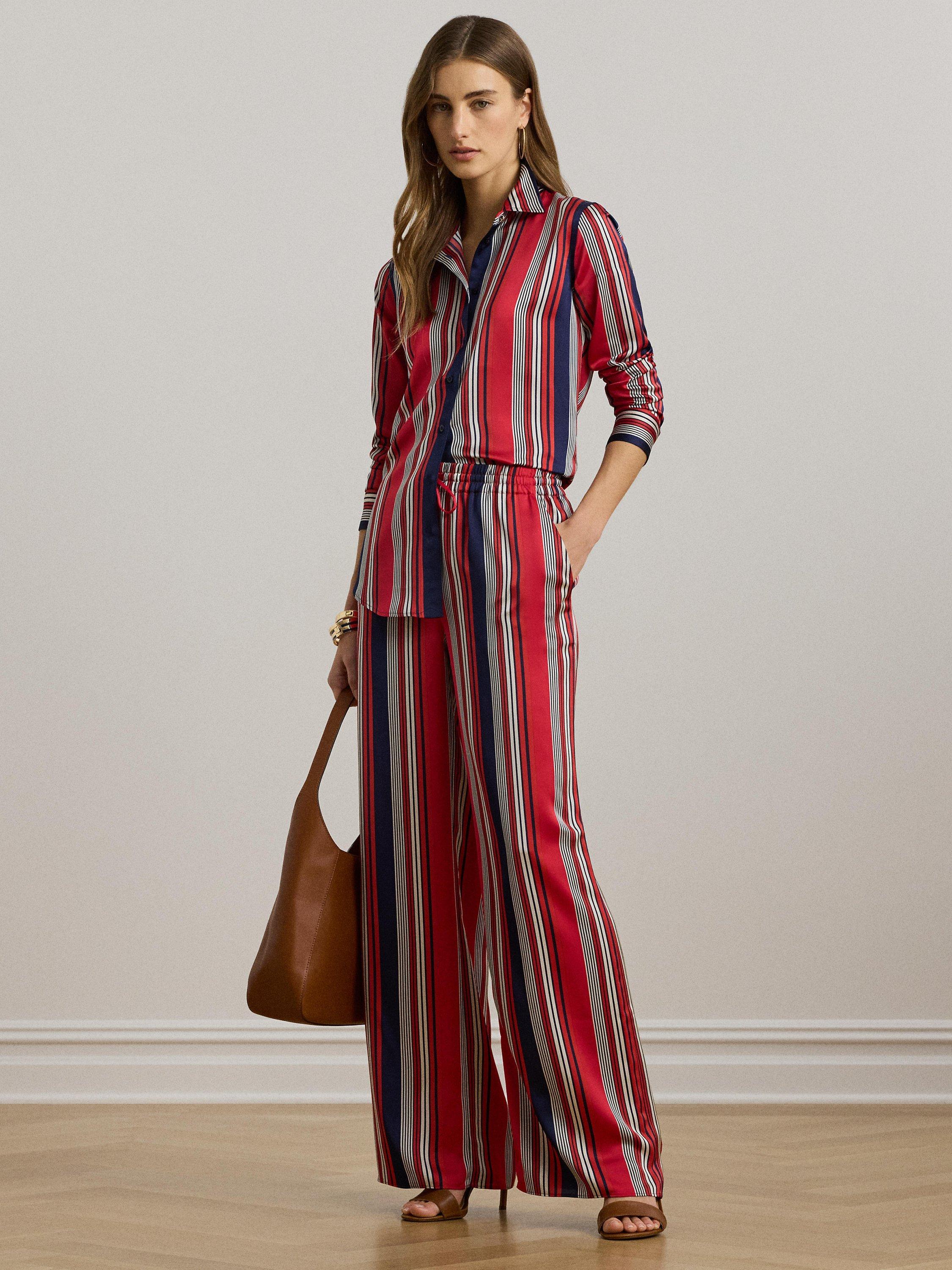 Lauren Ralph Lauren Ziakash Stripe Wide Leg Trousers, Red/Multi