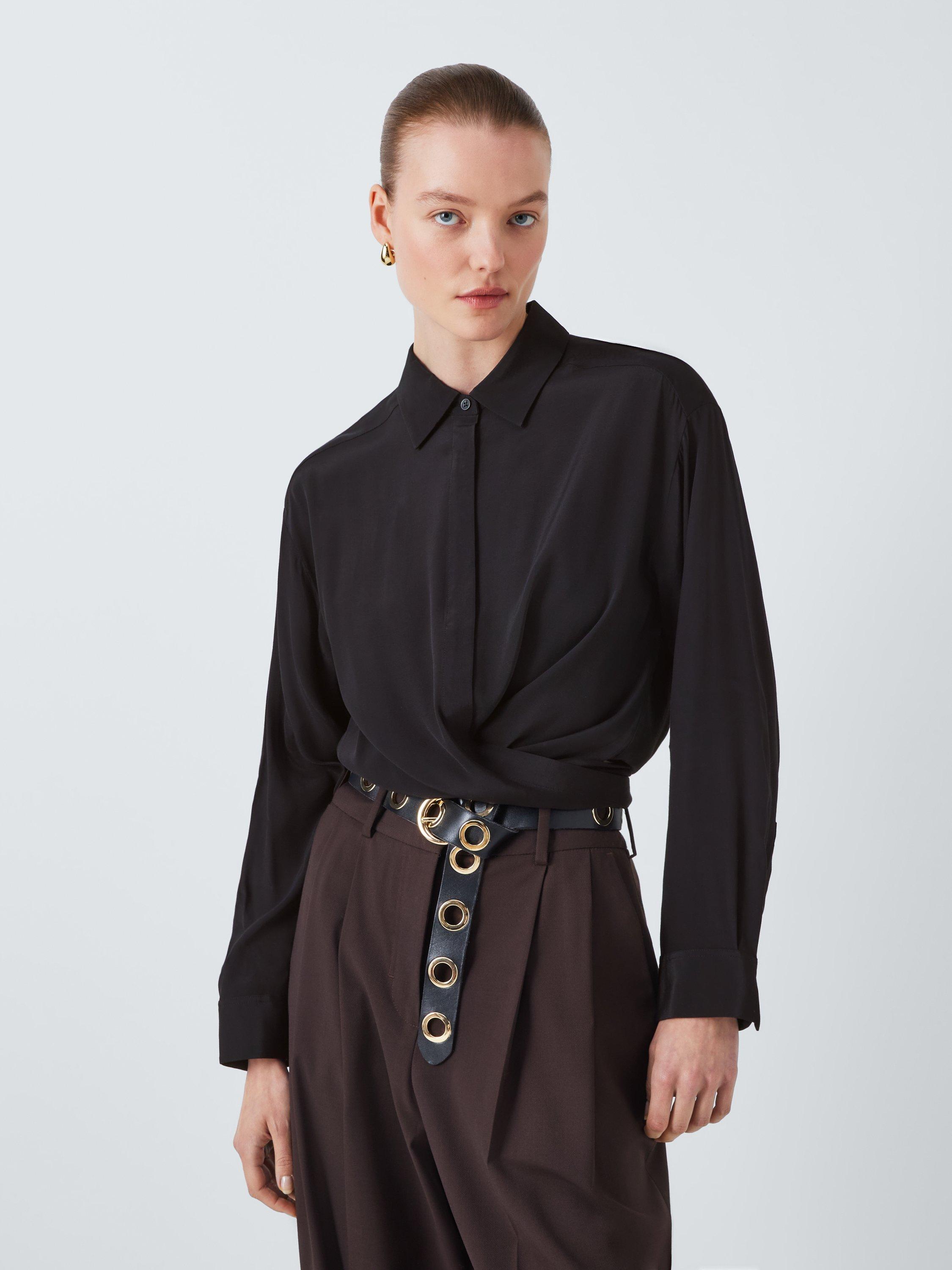 Product image 1 of 6, which shows John Lewis Wrap Long Sleeve Shirt , Black, 8