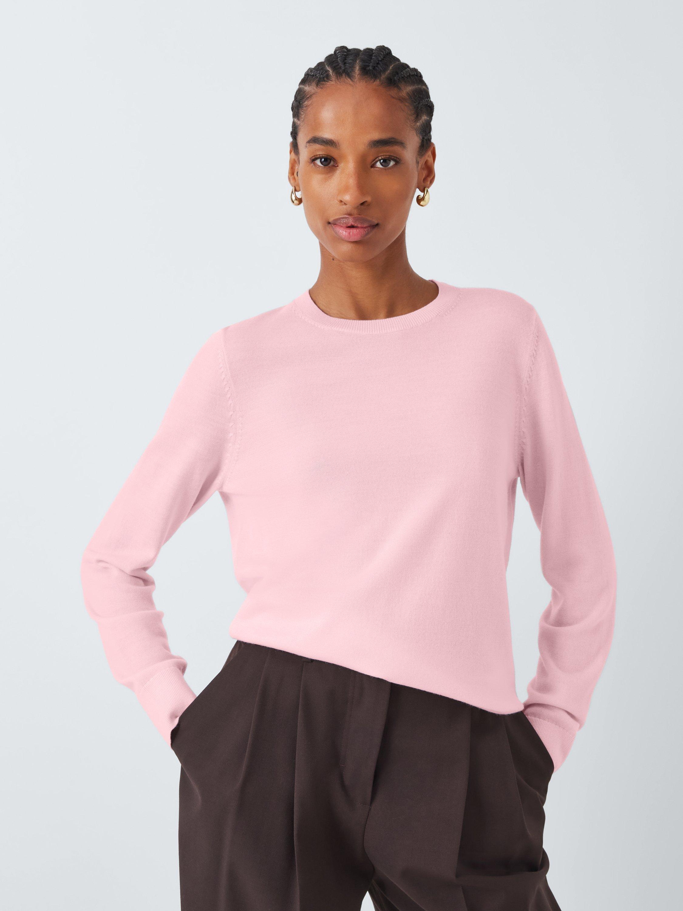John Lewis Merino Wool Crew Neck Jumper, Pink