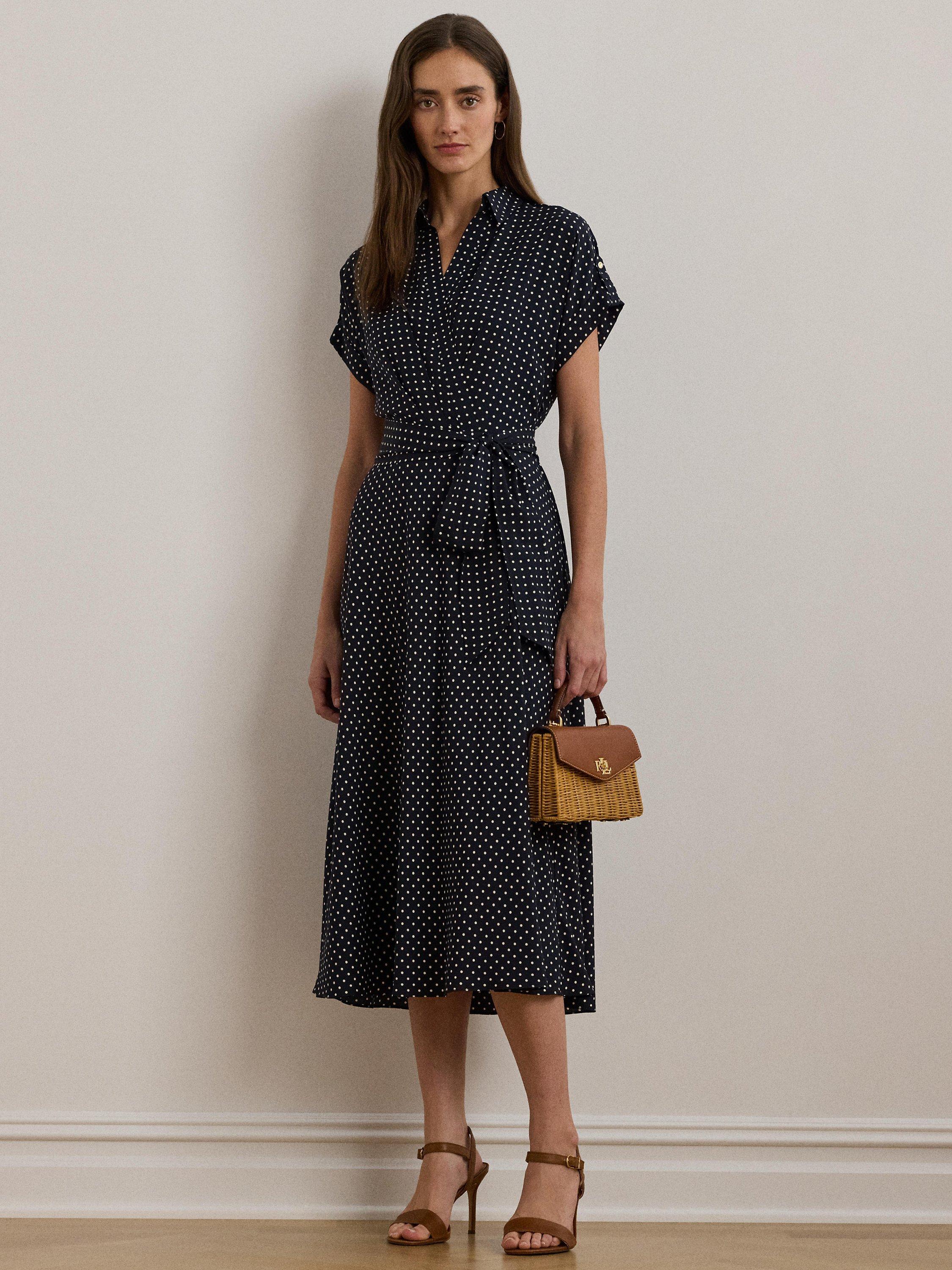 Lauren Ralph Lauren Fratillio Polka Dot Midi Shirt Dress Navy