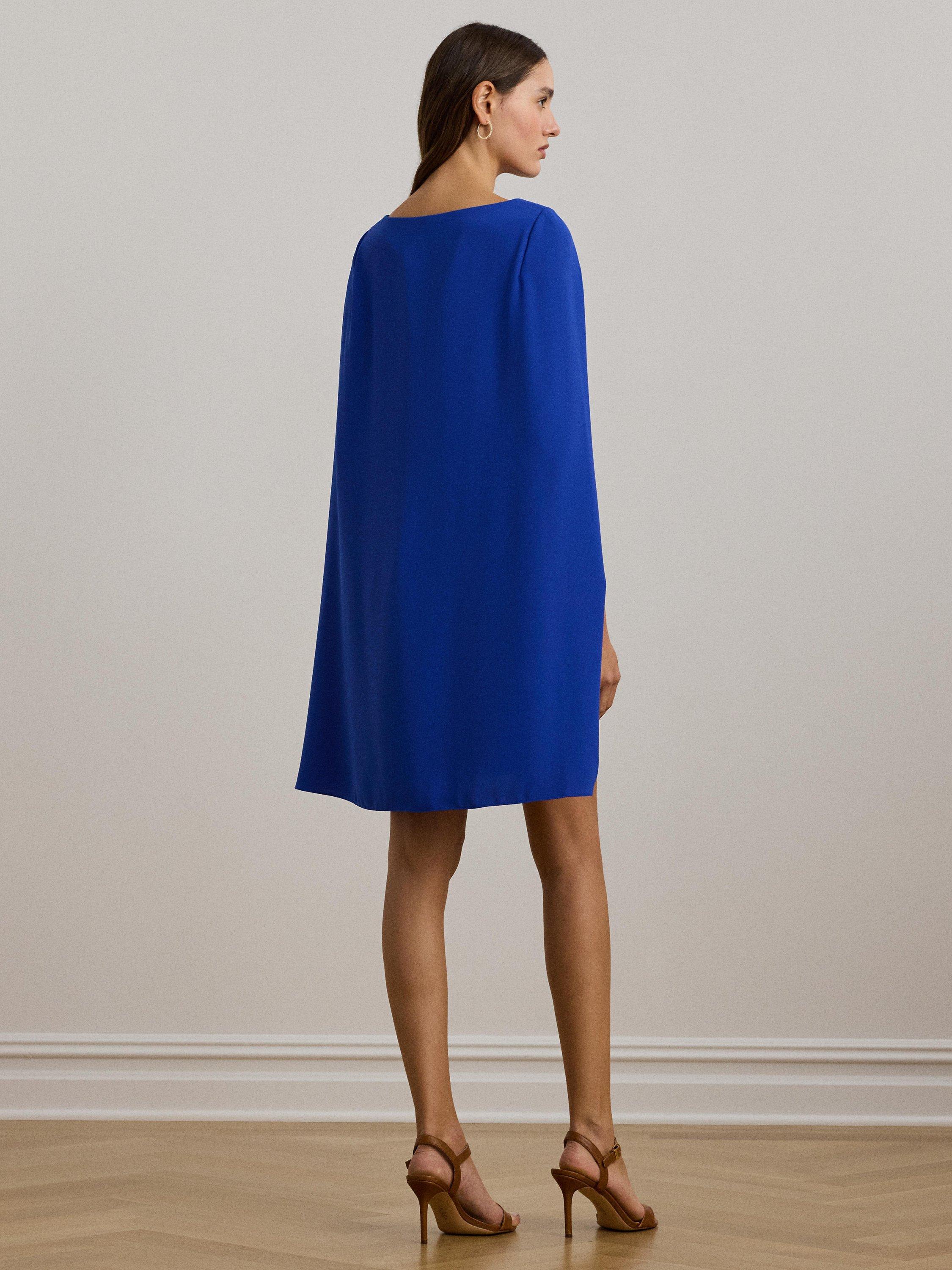 Lauren Ralph Lauren Petra Georgette Cape Cocktail Mini Dress Blue