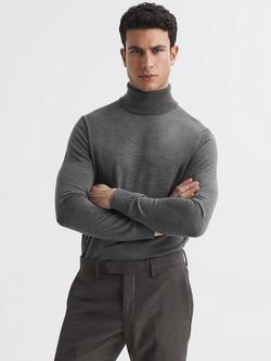 Reiss Caine Merino Wool Roll Neck Jumper, Derby Grey Marl