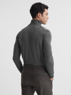 Reiss Caine Merino Wool Roll Neck Jumper - view 2, Derby Grey Marl