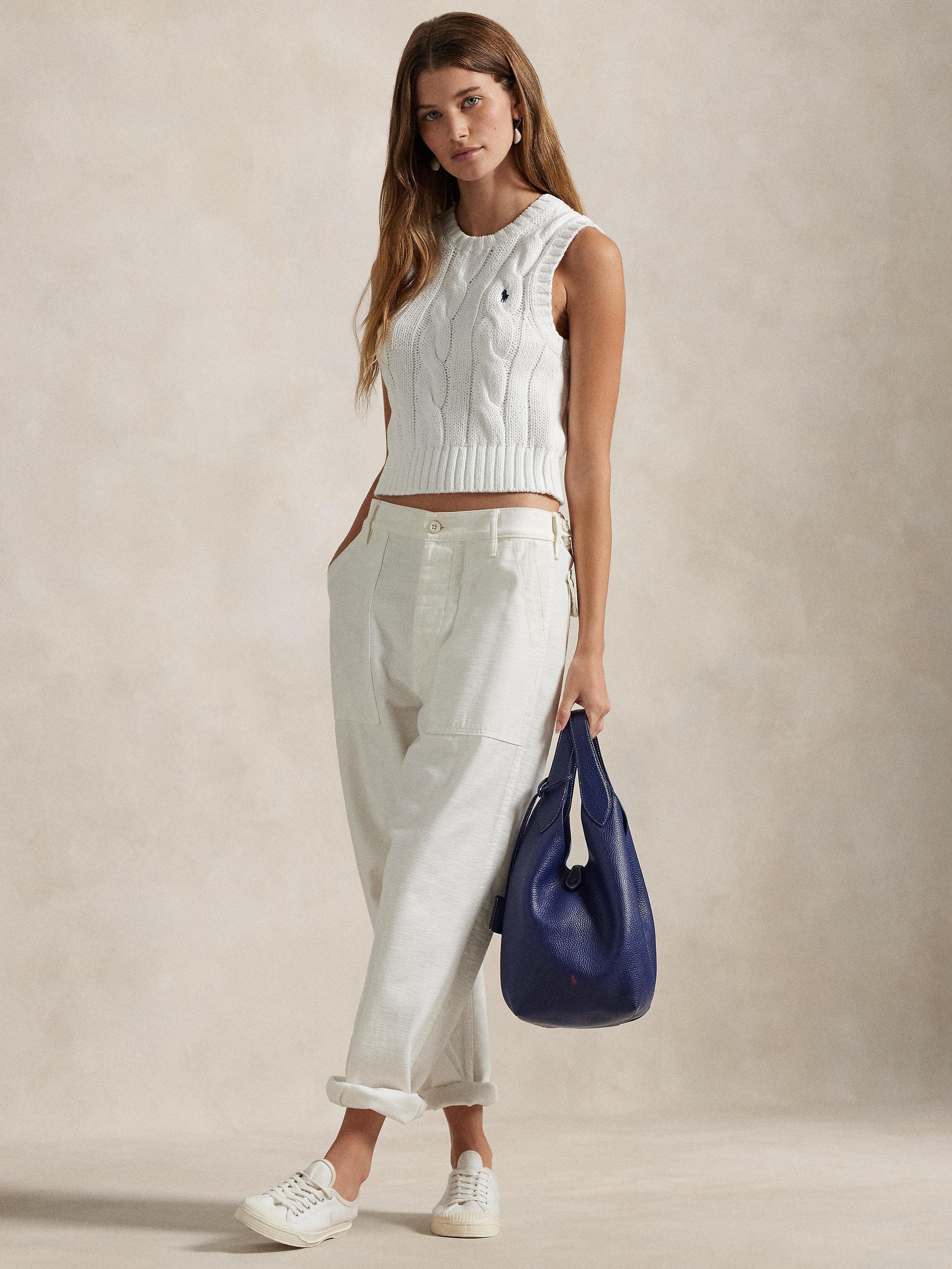 Product image 1 of 4, which shows Polo Ralph Lauren Cable Knit Tank Top, White, XS