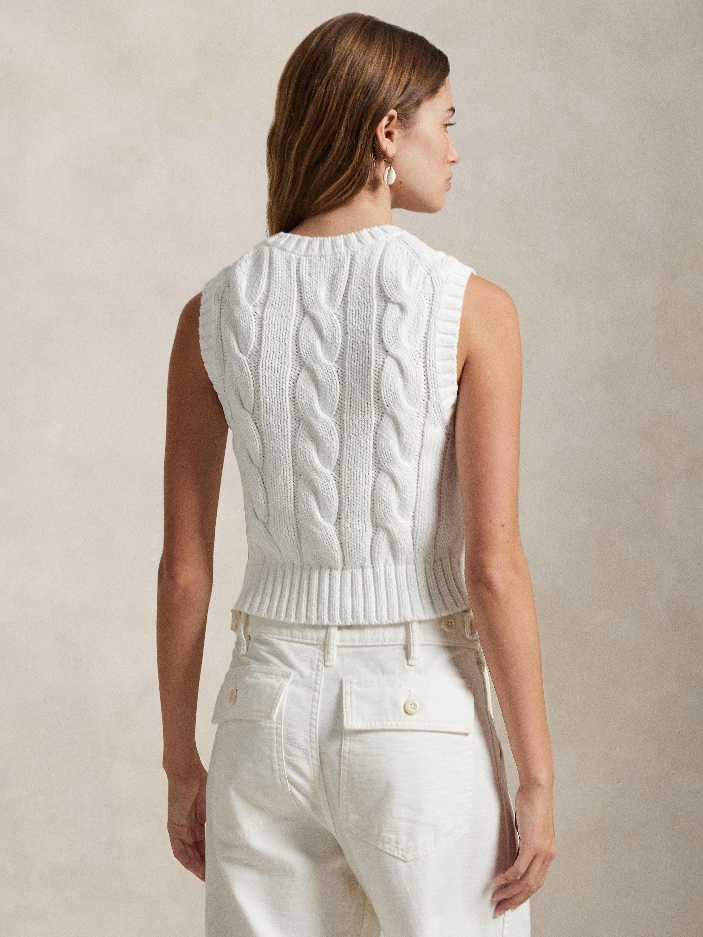 Product image 2 of 4, which shows Polo Ralph Lauren Cable Knit Tank Top, White, XS
