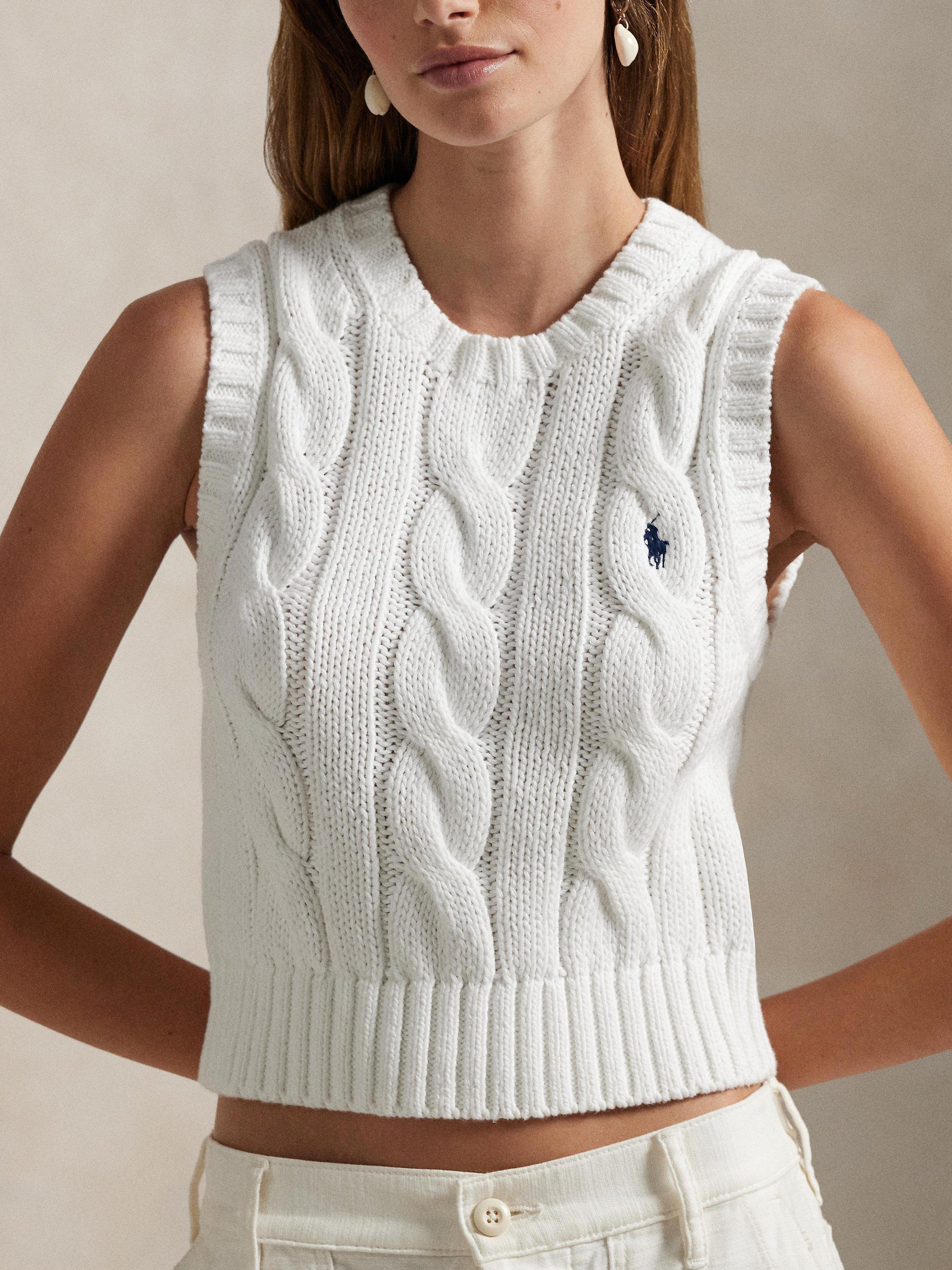 Product image 3 of 4, which shows Polo Ralph Lauren Cable Knit Tank Top, White, XS