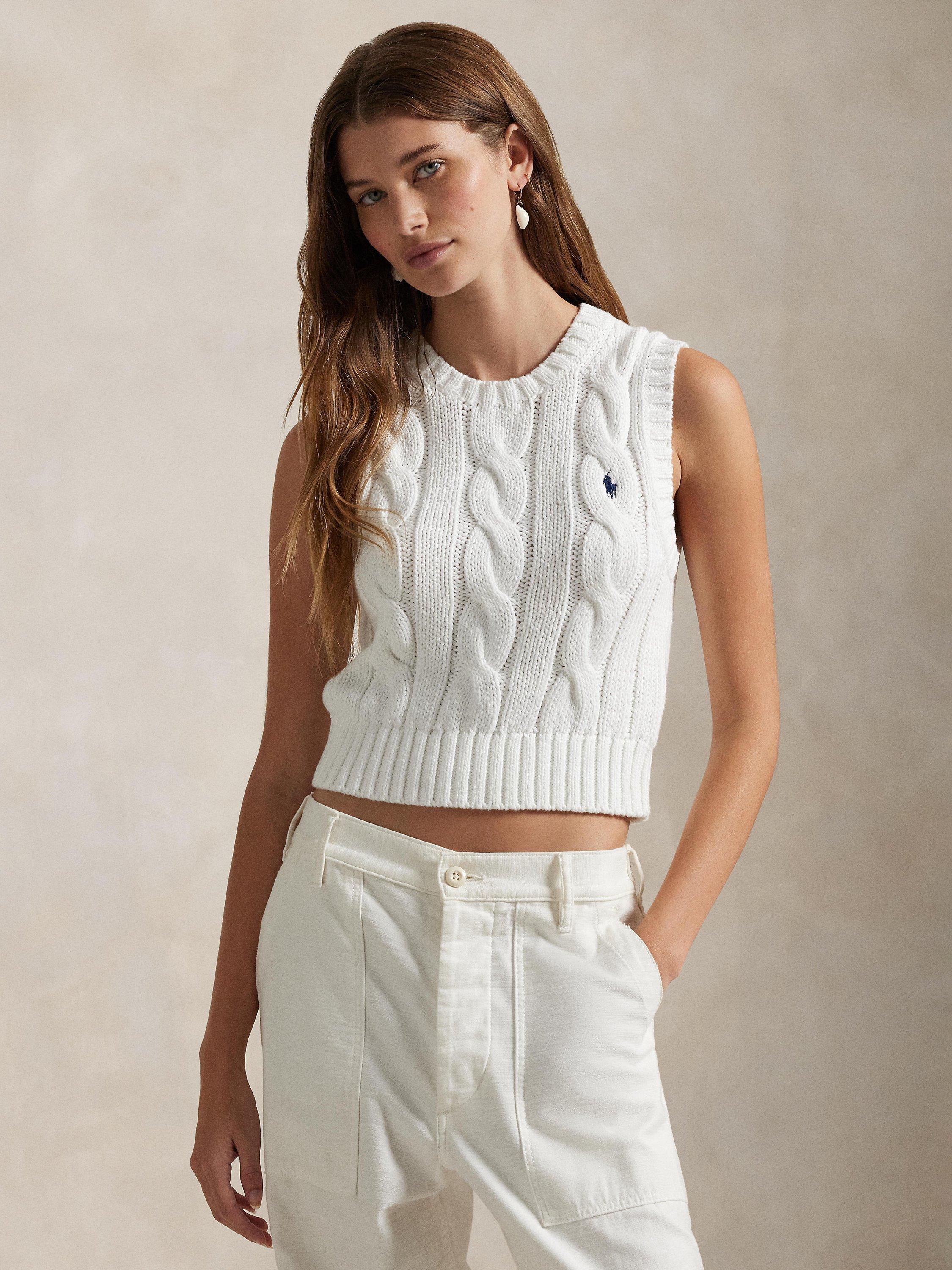 Product image 4 of 4, which shows Polo Ralph Lauren Cable Knit Tank Top, White, XS