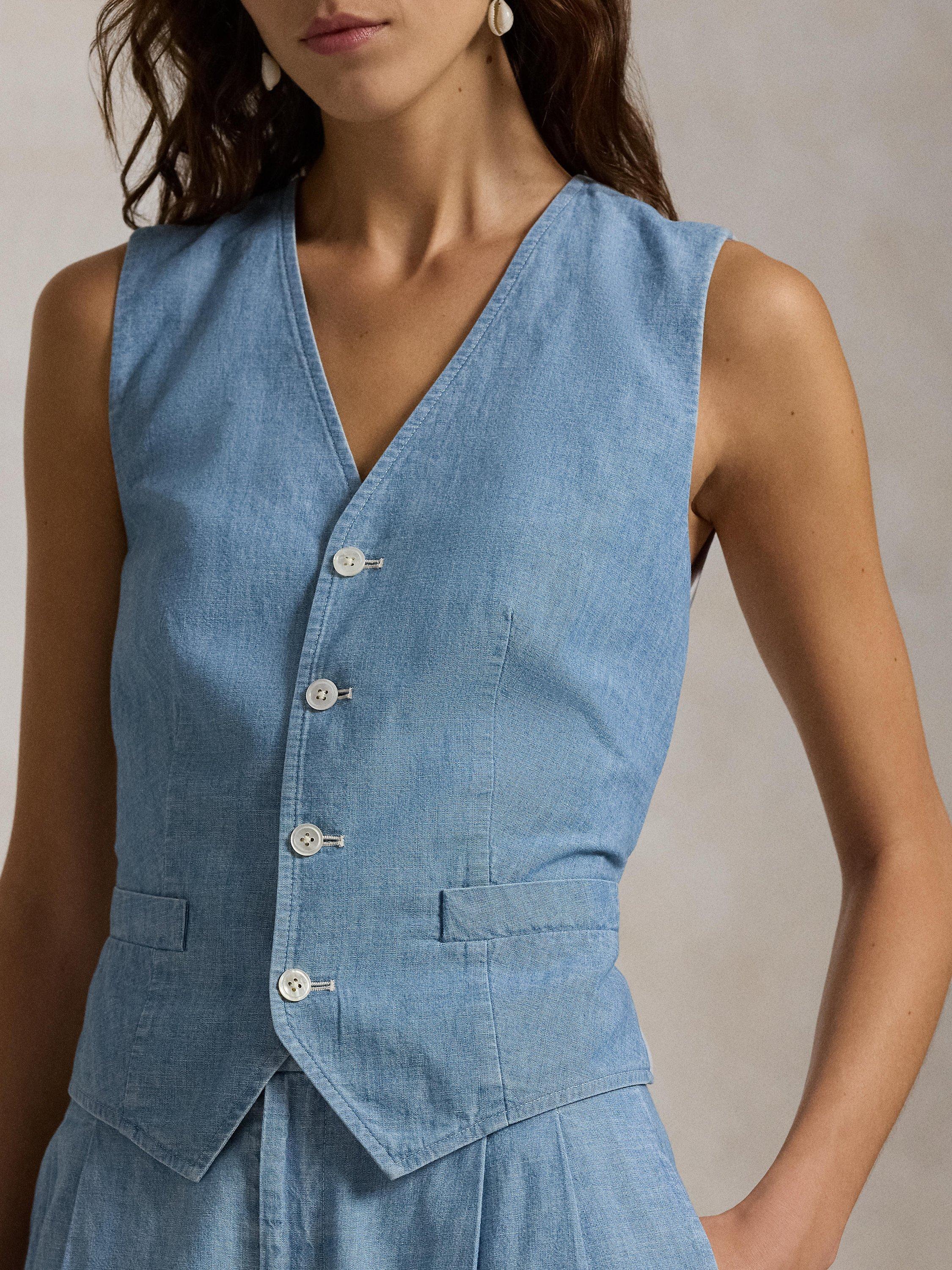 Product image 2 of 5, which shows Polo Ralph Lauren Pauline Cotton Waistcoat, Chambray, 14