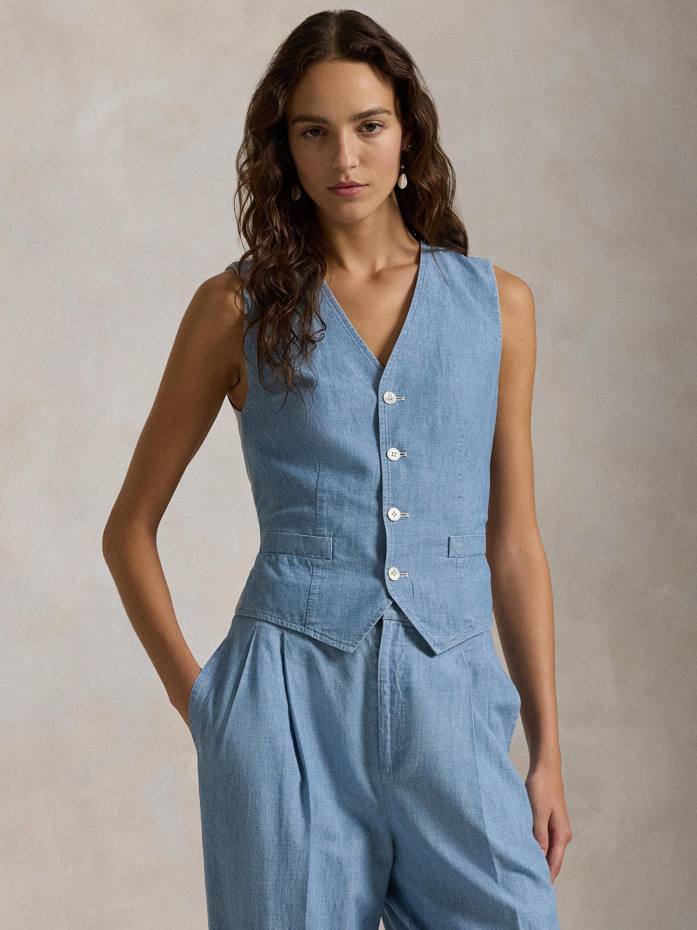 Product image 4 of 5, which shows Polo Ralph Lauren Pauline Cotton Waistcoat, Chambray, 14