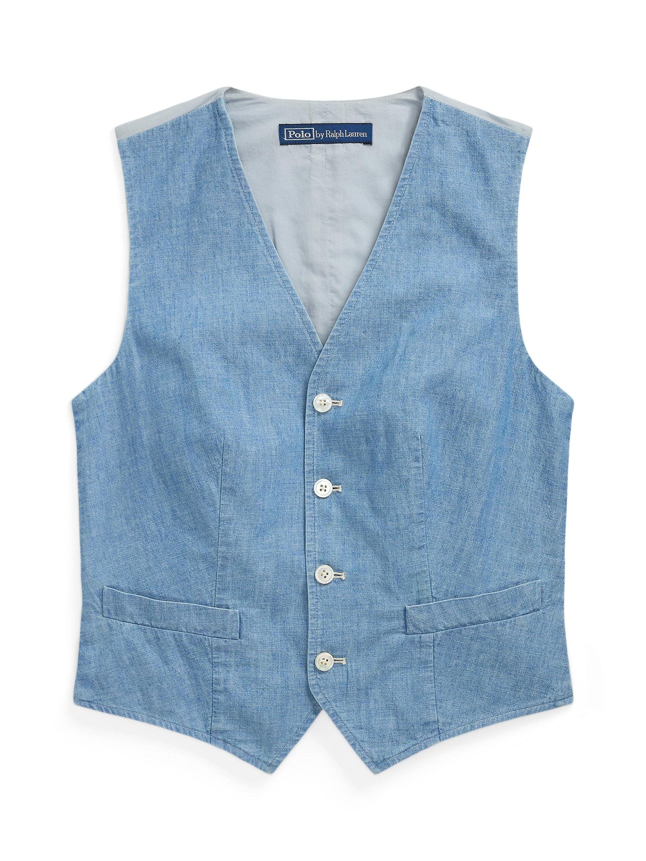 Product image 5 of 5, which shows Polo Ralph Lauren Pauline Cotton Waistcoat, Chambray, 14