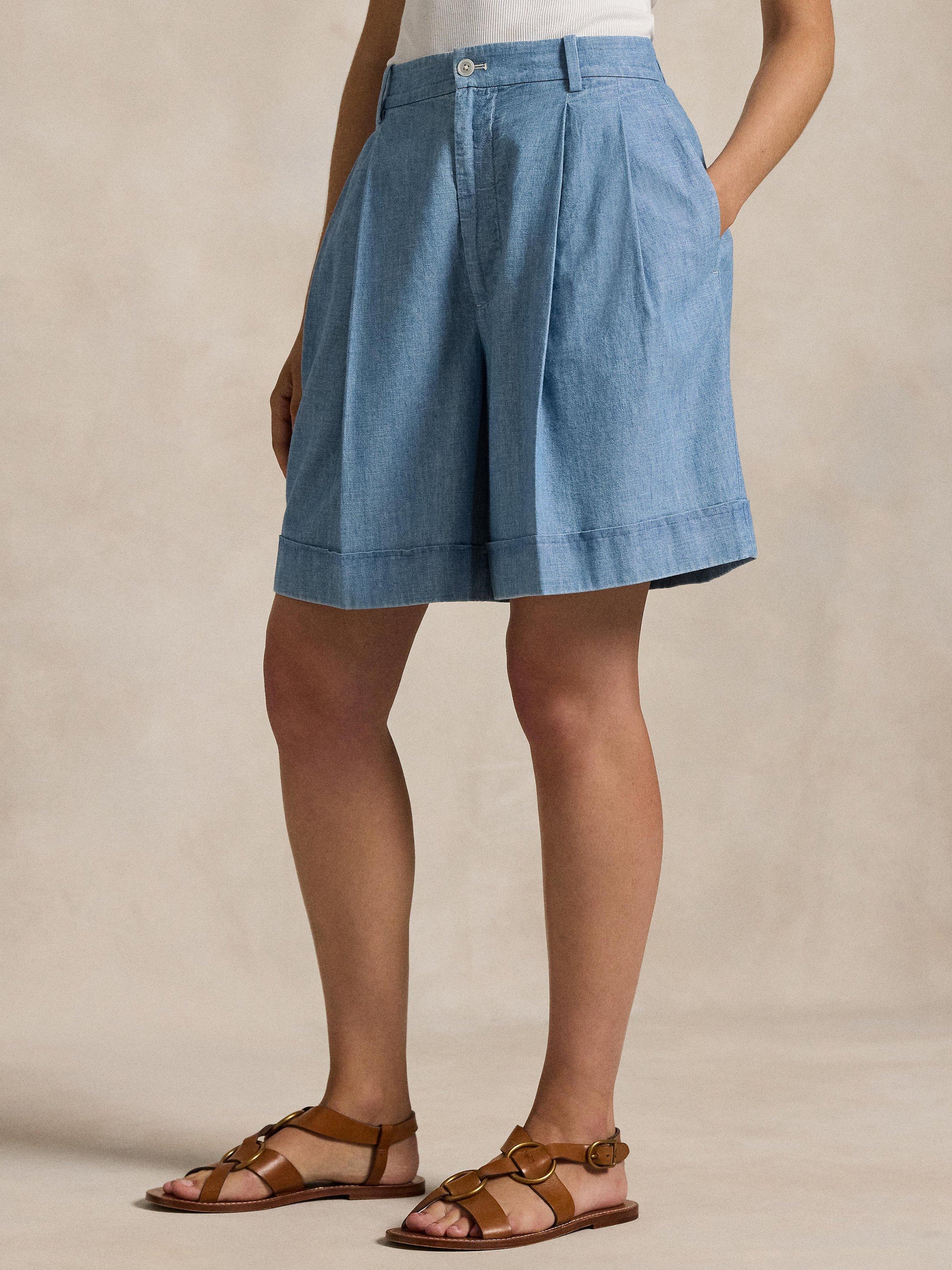 Product image 2 of 5, which shows Polo Ralph Lauren Pleated Cotton Shorts, Chambray, 12