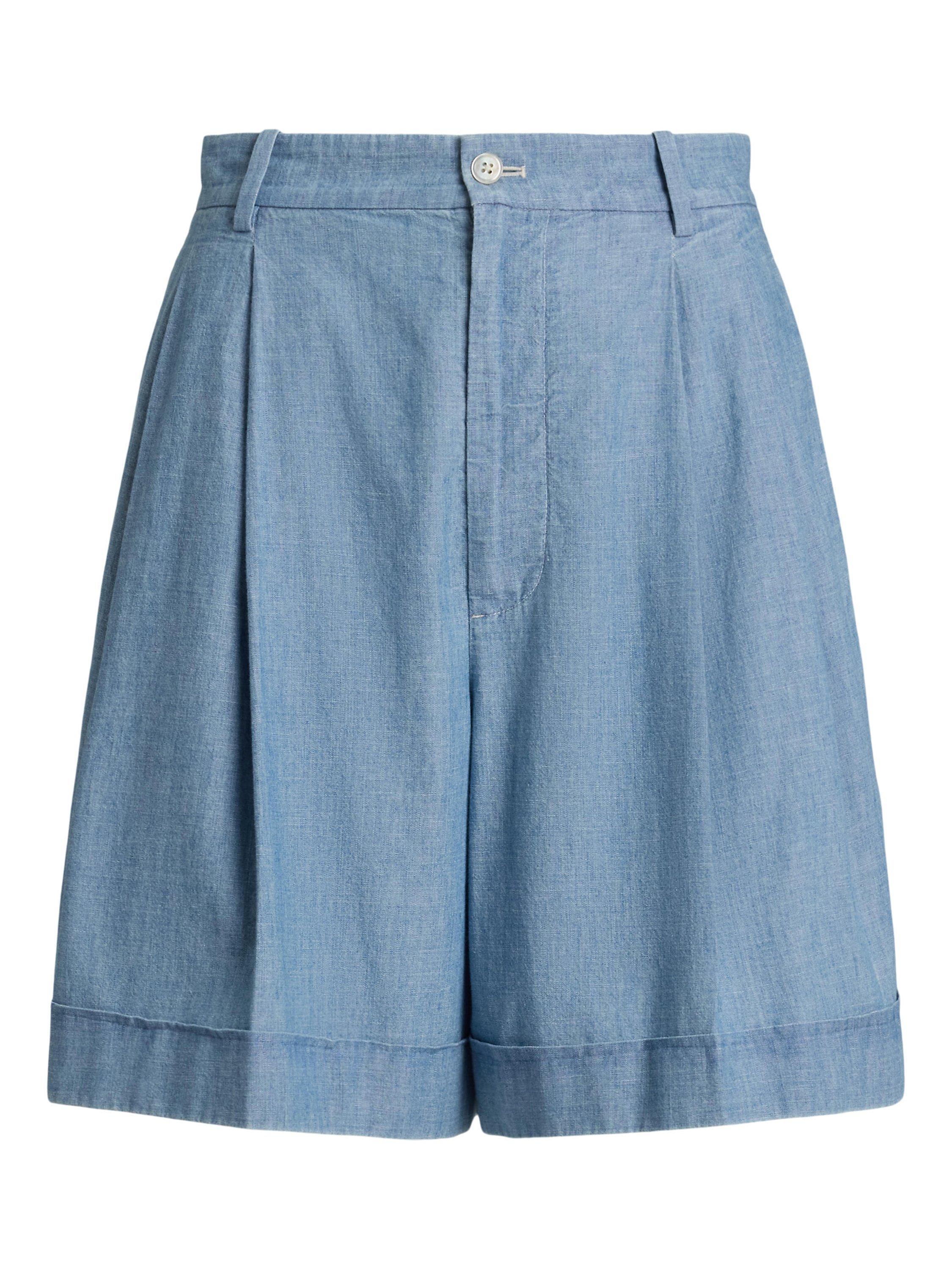 Product image 5 of 5, which shows Polo Ralph Lauren Pleated Cotton Shorts, Chambray, 12