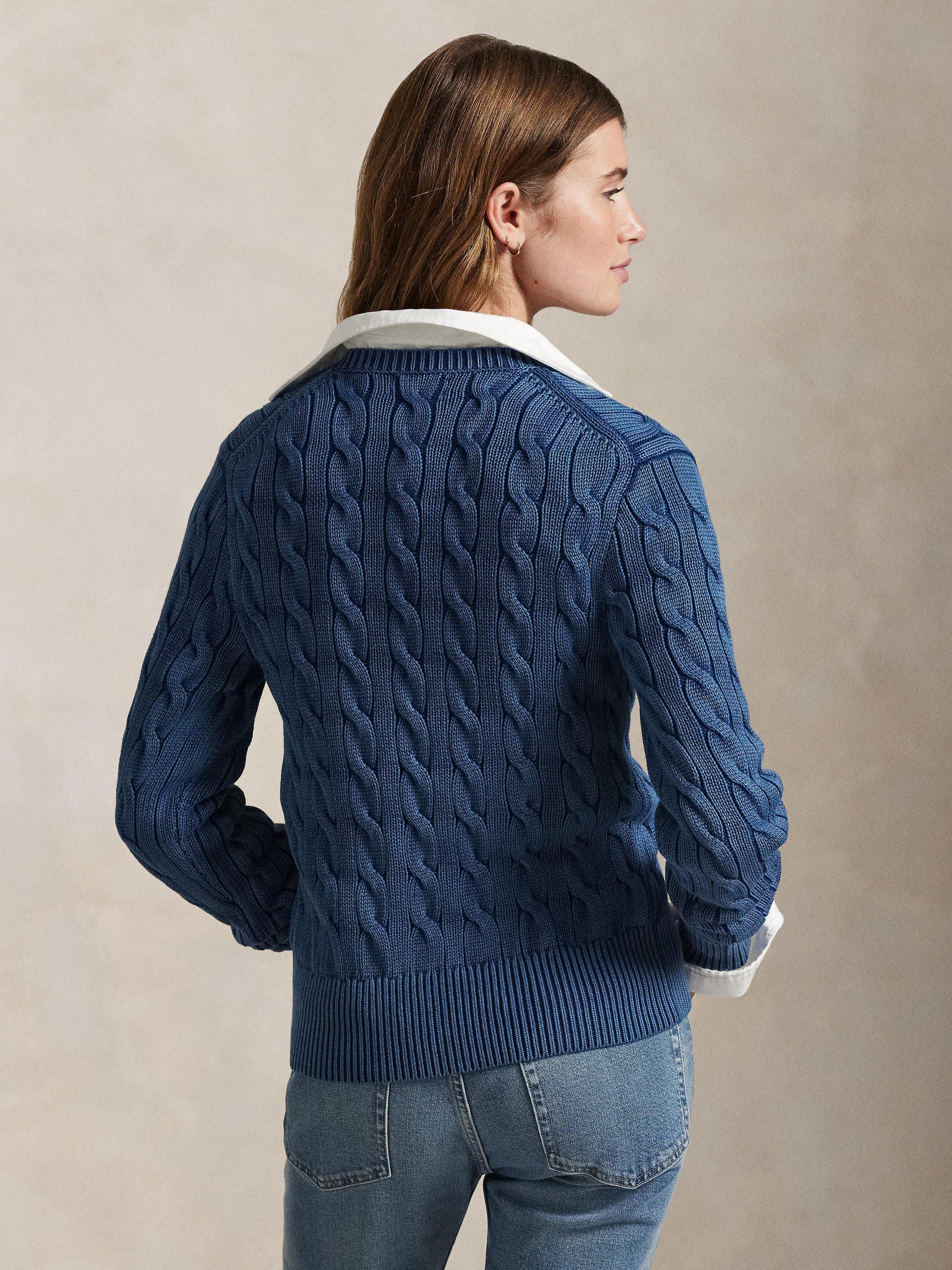 Product image 2 of 5, which shows Polo Ralph Lauren Cotton Cable Knit Cardigan, Indigo, XS