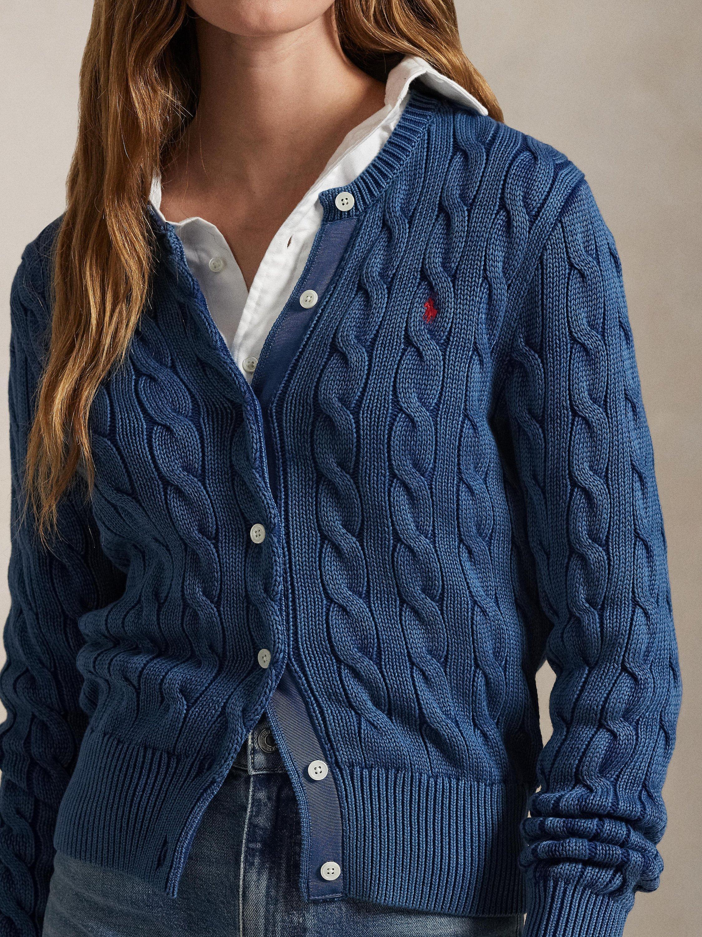 Product image 3 of 5, which shows Polo Ralph Lauren Cotton Cable Knit Cardigan, Indigo, XS