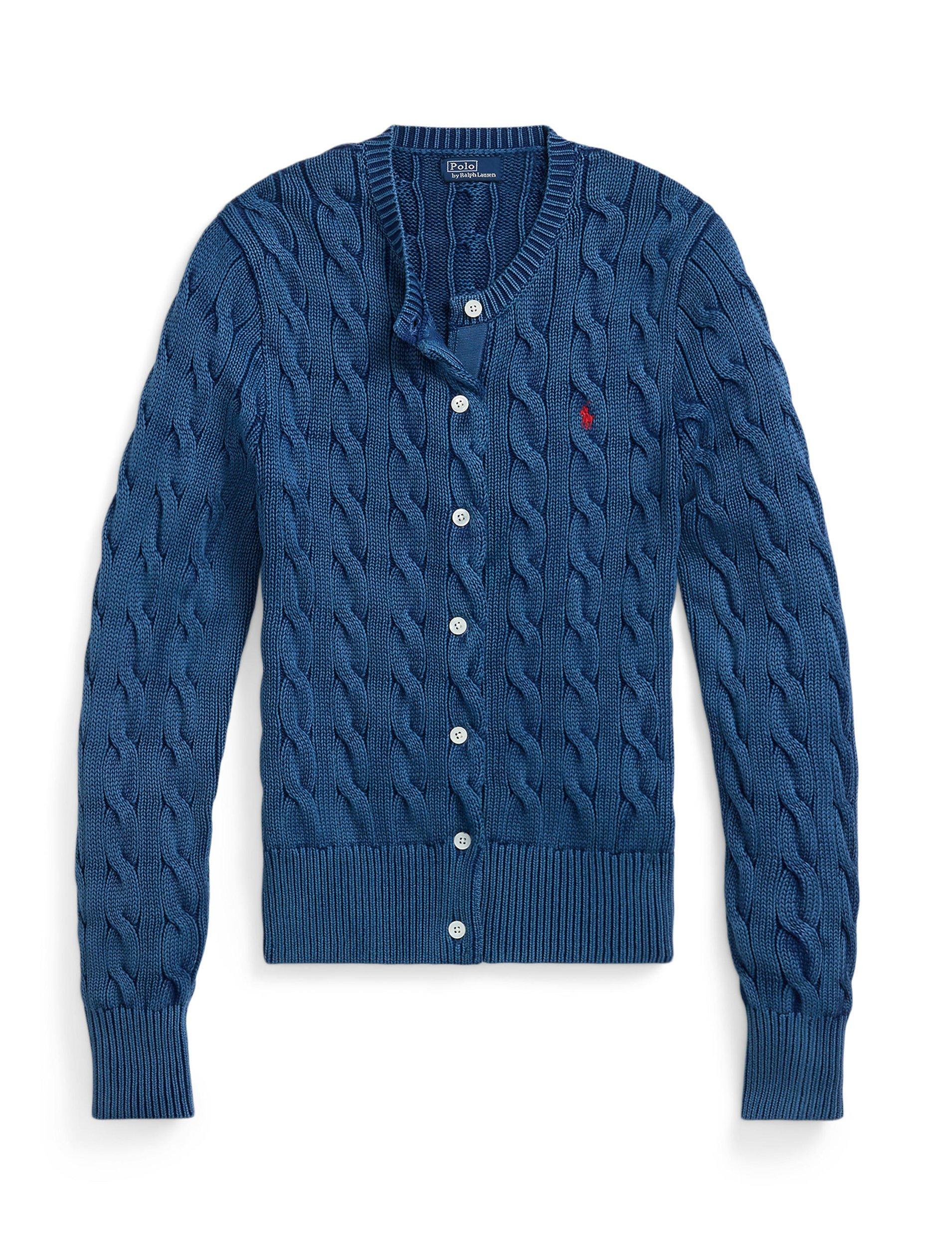Product image 5 of 5, which shows Polo Ralph Lauren Cotton Cable Knit Cardigan, Indigo, XS