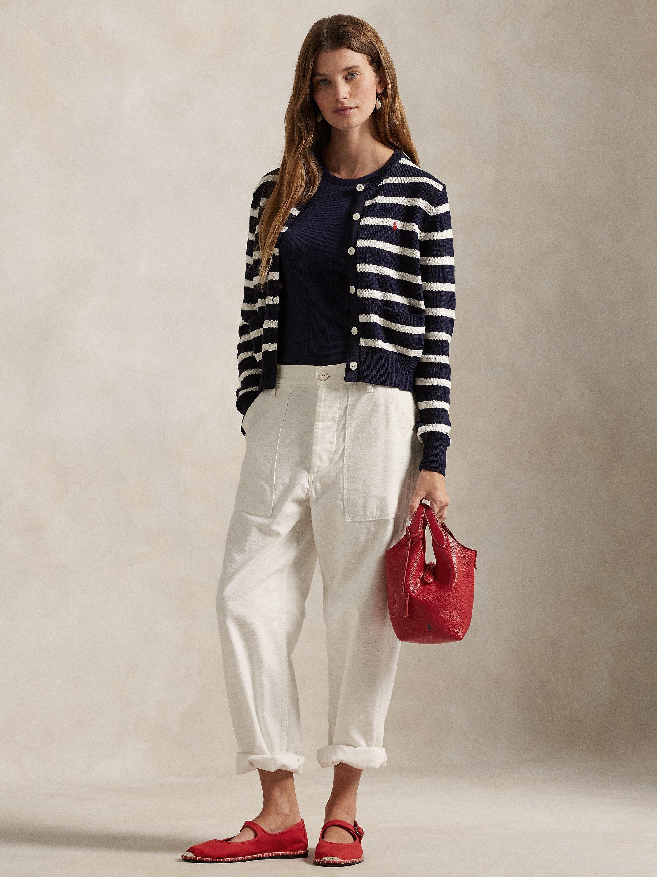 Polo Ralph Lauren Stripe Jersey Cardigan, Navy/White Multi