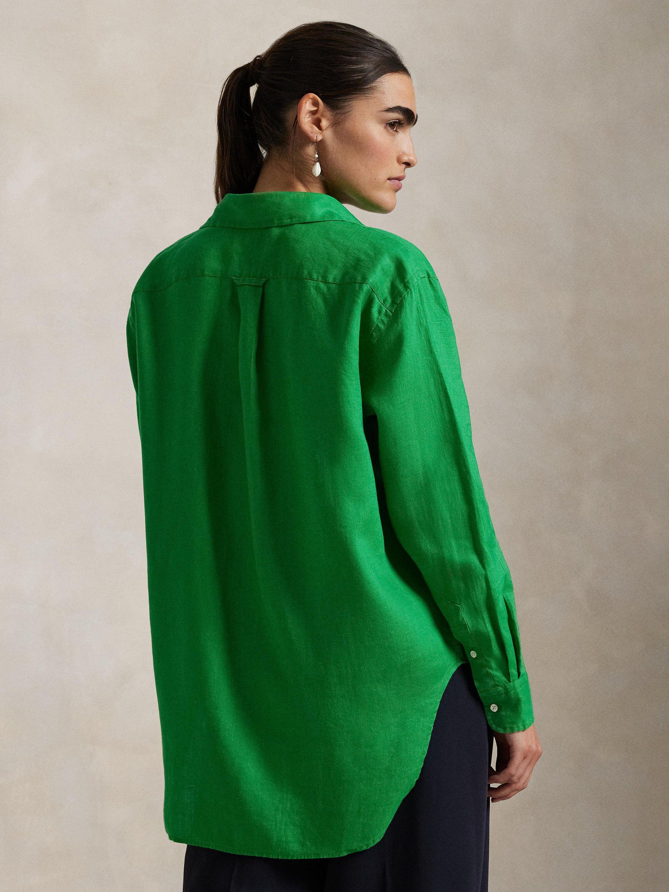 Product image 2 of 4, which shows Polo Ralph Lauren Long Sleeve Linen Shirt, Green, XS