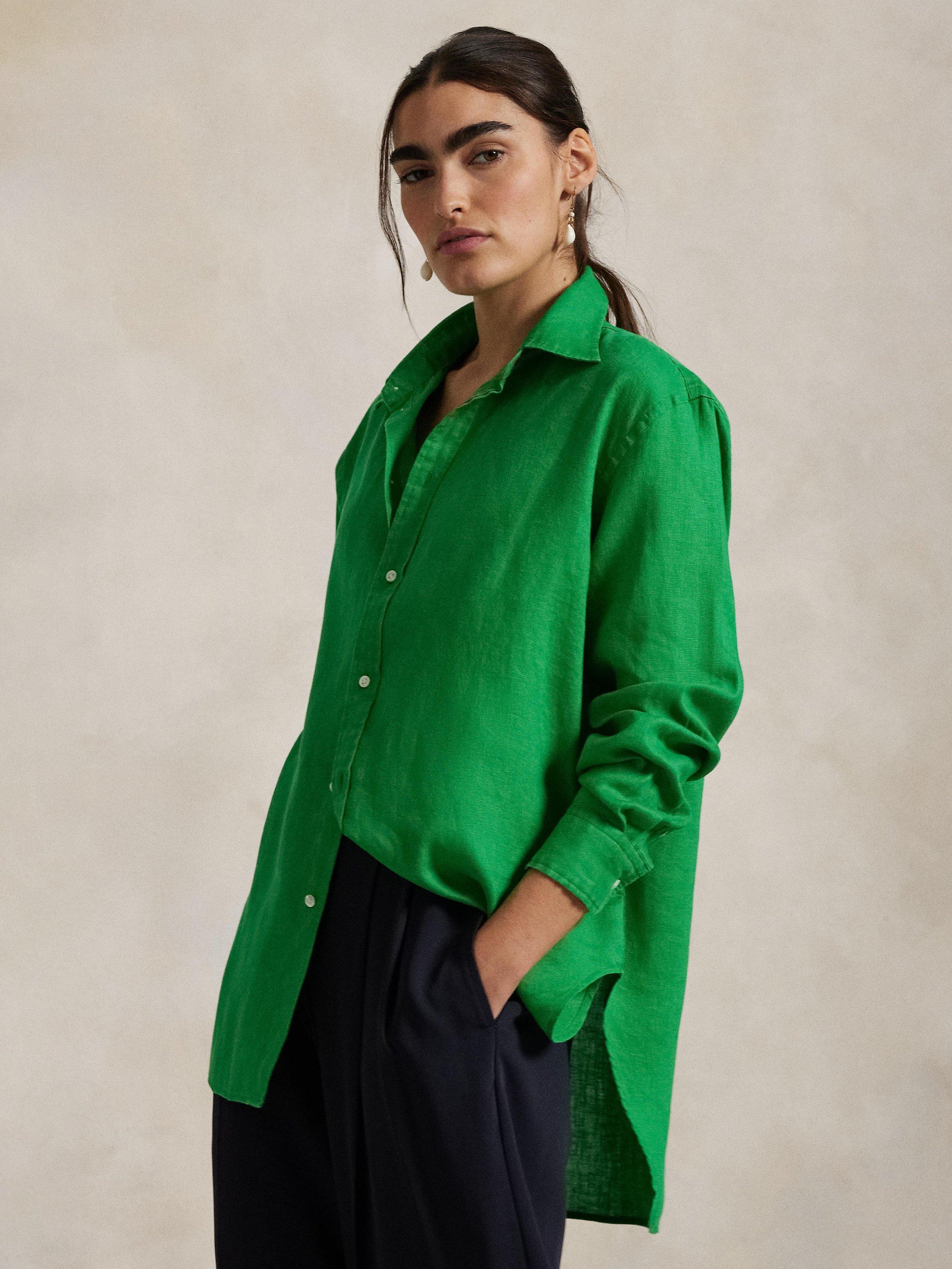 Product image 4 of 4, which shows Polo Ralph Lauren Long Sleeve Linen Shirt, Green, XS
