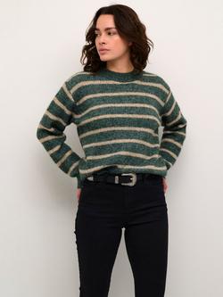 KAFFE Trina Stripe Jumper, Green/Feather Grey
