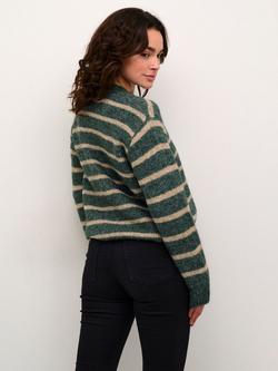 KAFFE Trina Stripe Jumper - view 2, Green/Feather Grey