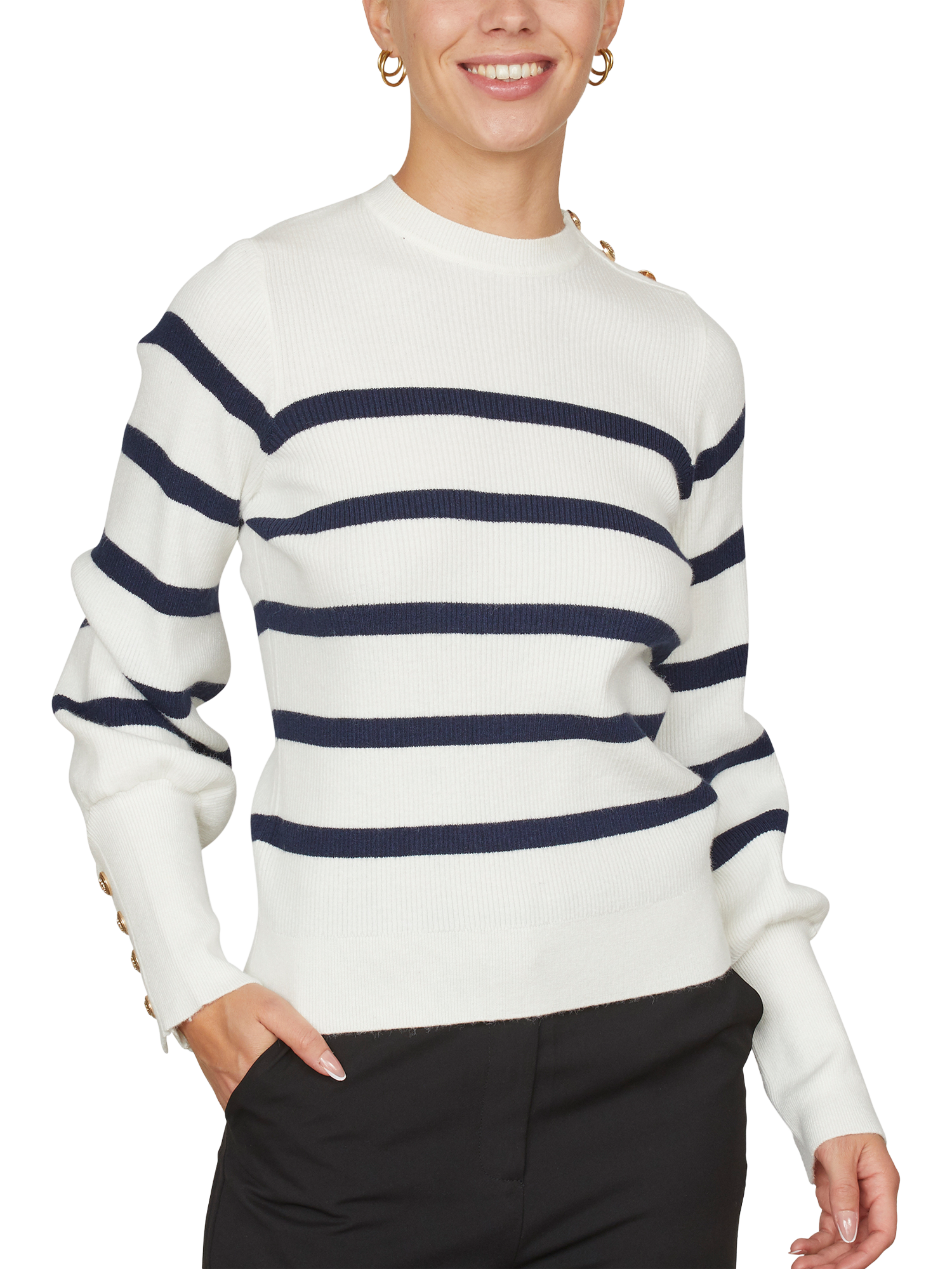 Product image 1 of 4, which shows Sisters Point Hani Stripe Jumper, Cream/Navy, L