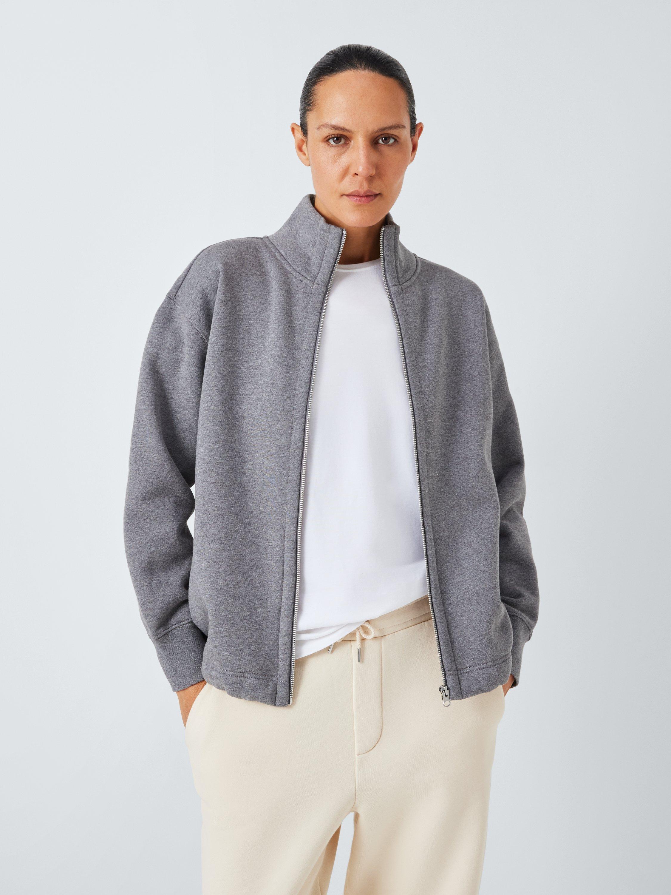 John Lewis Funnel Neck Full Zip Cotton Blend Sweatshirt, Grey