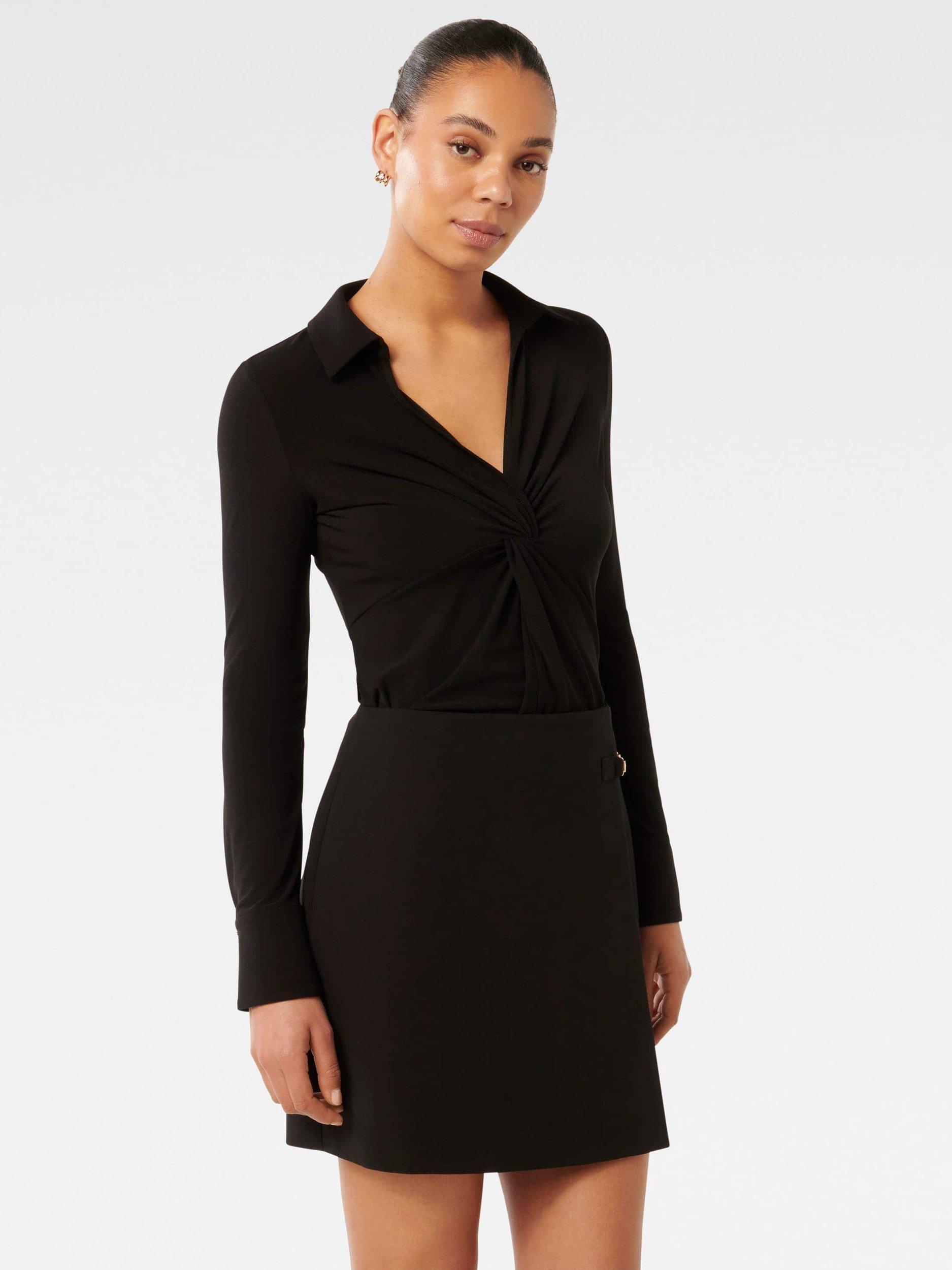 Product image 3 of 5, which shows Forever New Emilia Twist Front Crepe Shirt, Black, L