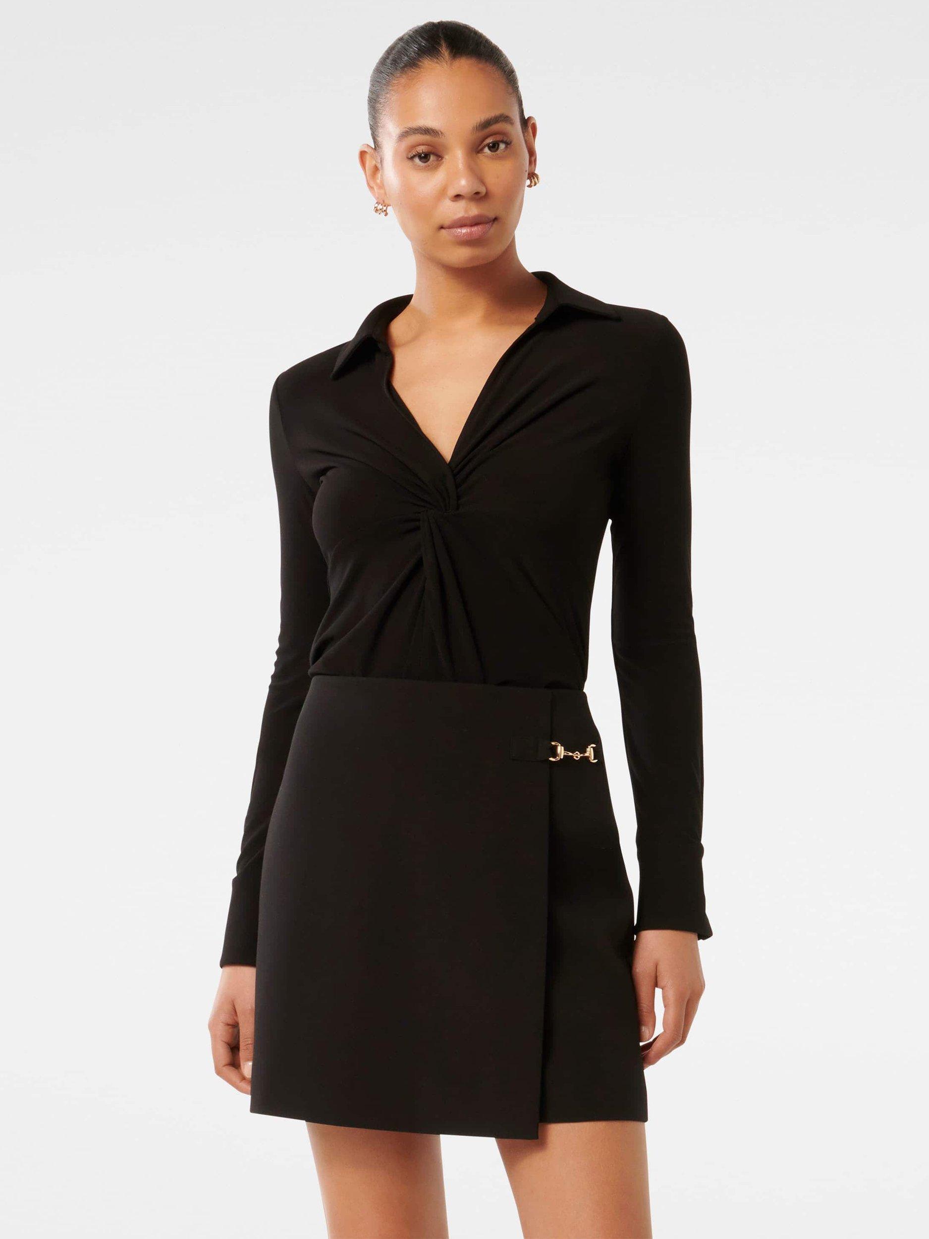 Product image 5 of 5, which shows Forever New Emilia Twist Front Crepe Shirt, Black, L