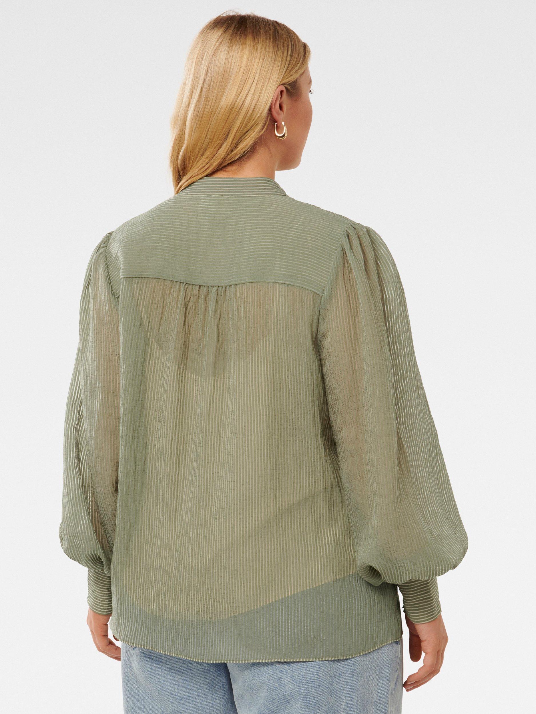 Product image 2 of 5, which shows Forever New Curve Leo Soft Stripe Blouse, Soft Sage, 16