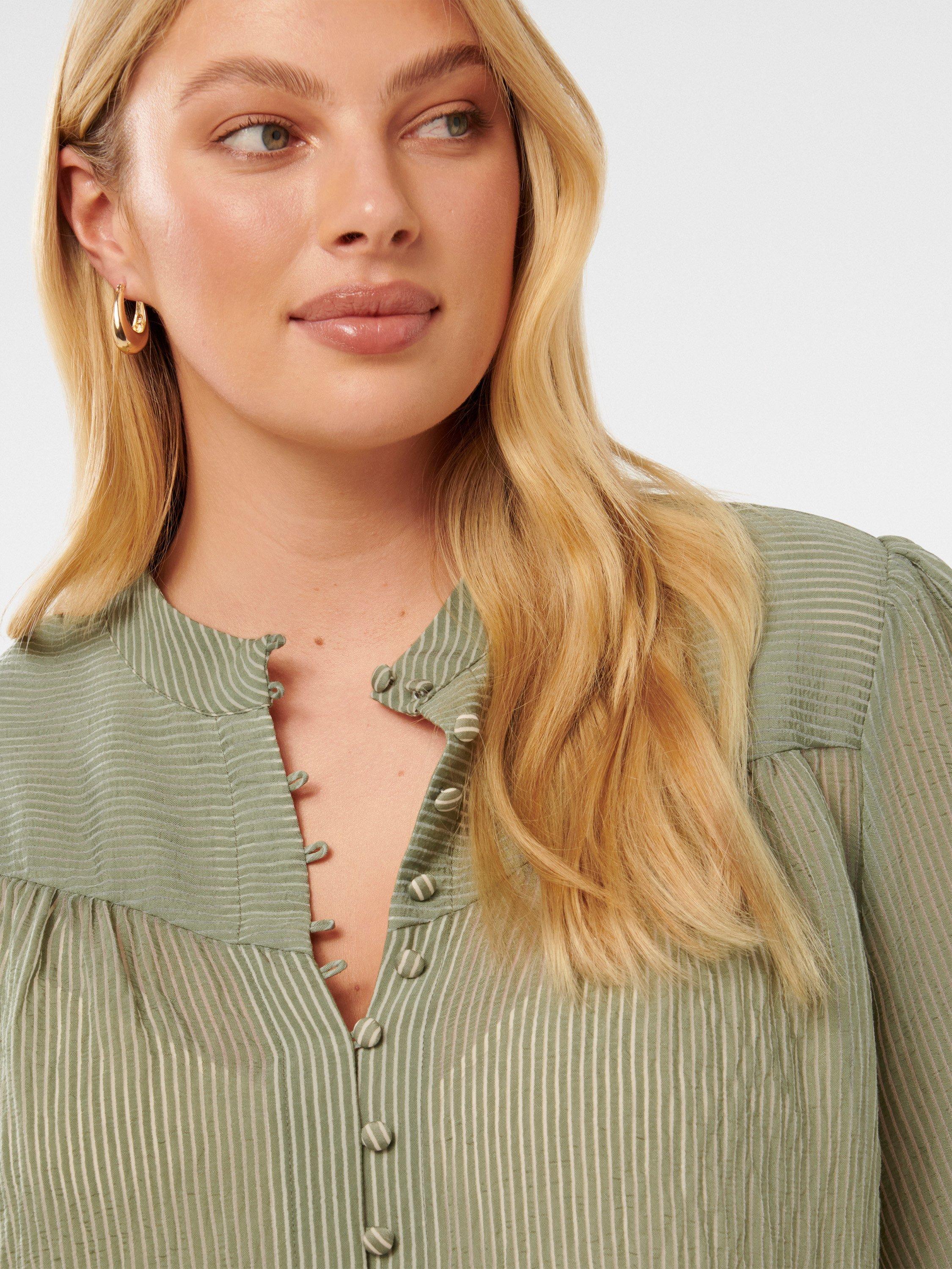 Product image 4 of 5, which shows Forever New Curve Leo Soft Stripe Blouse, Soft Sage, 16