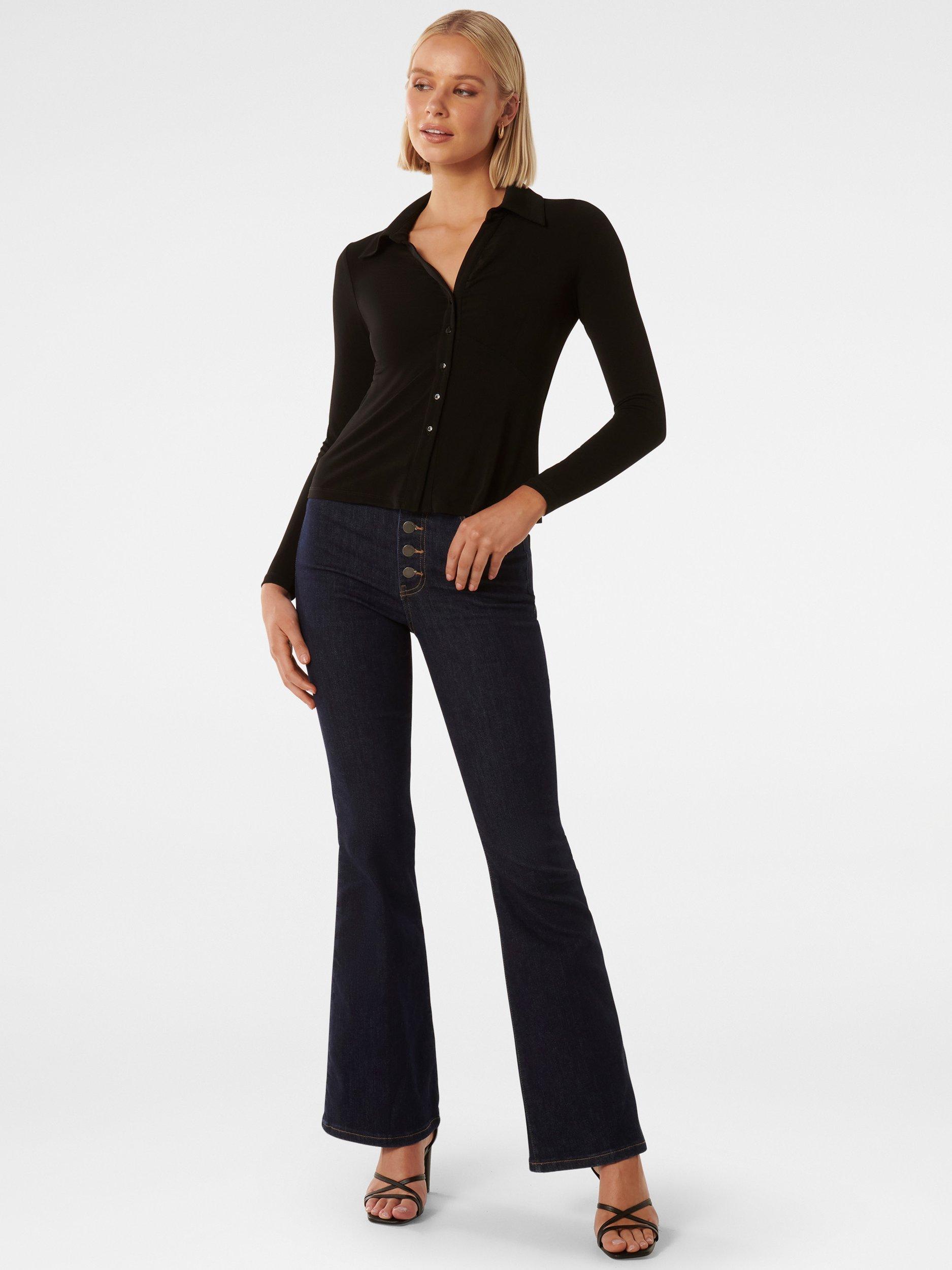 Product image 1 of 5, which shows Forever New Terri Crepe Shirt, Black, XXS