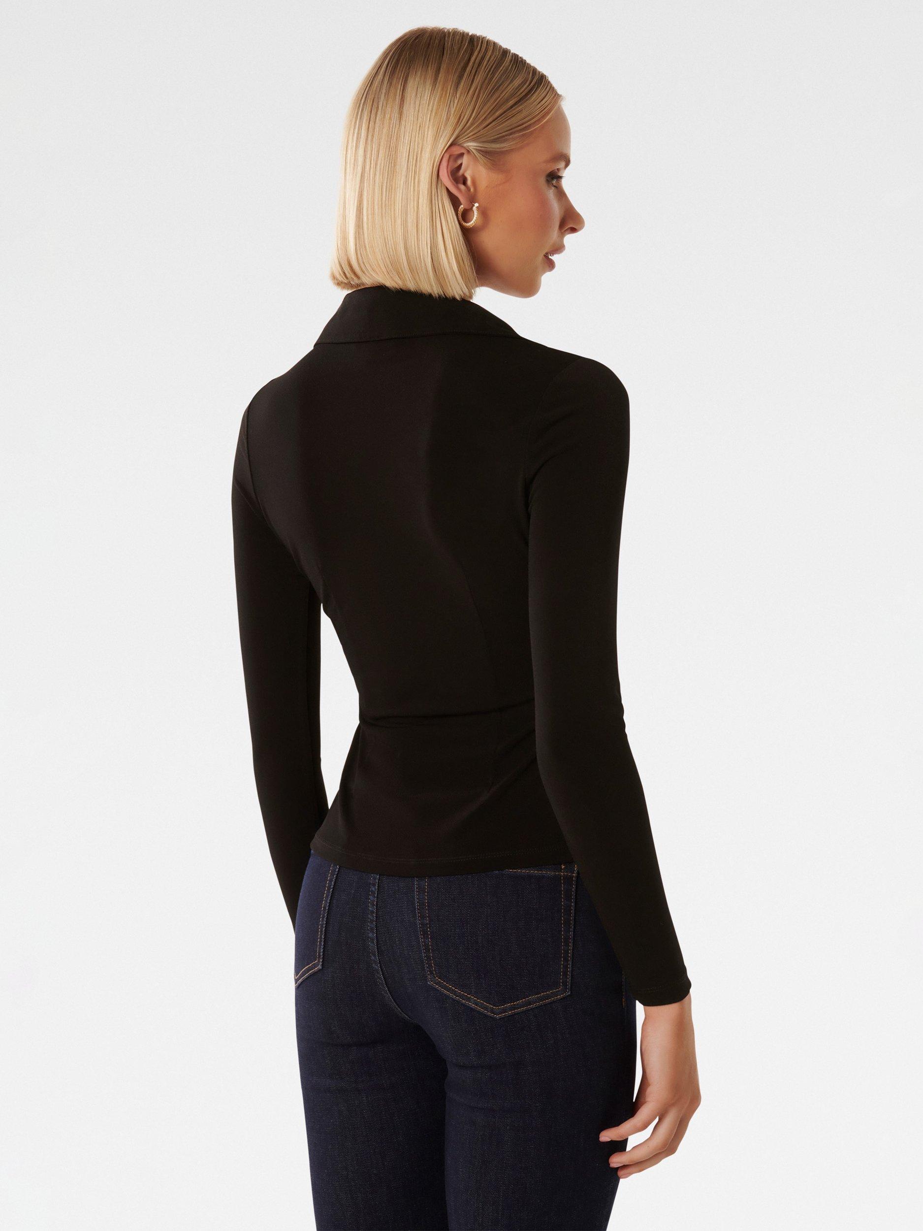 Product image 2 of 5, which shows Forever New Terri Crepe Shirt, Black, XXS