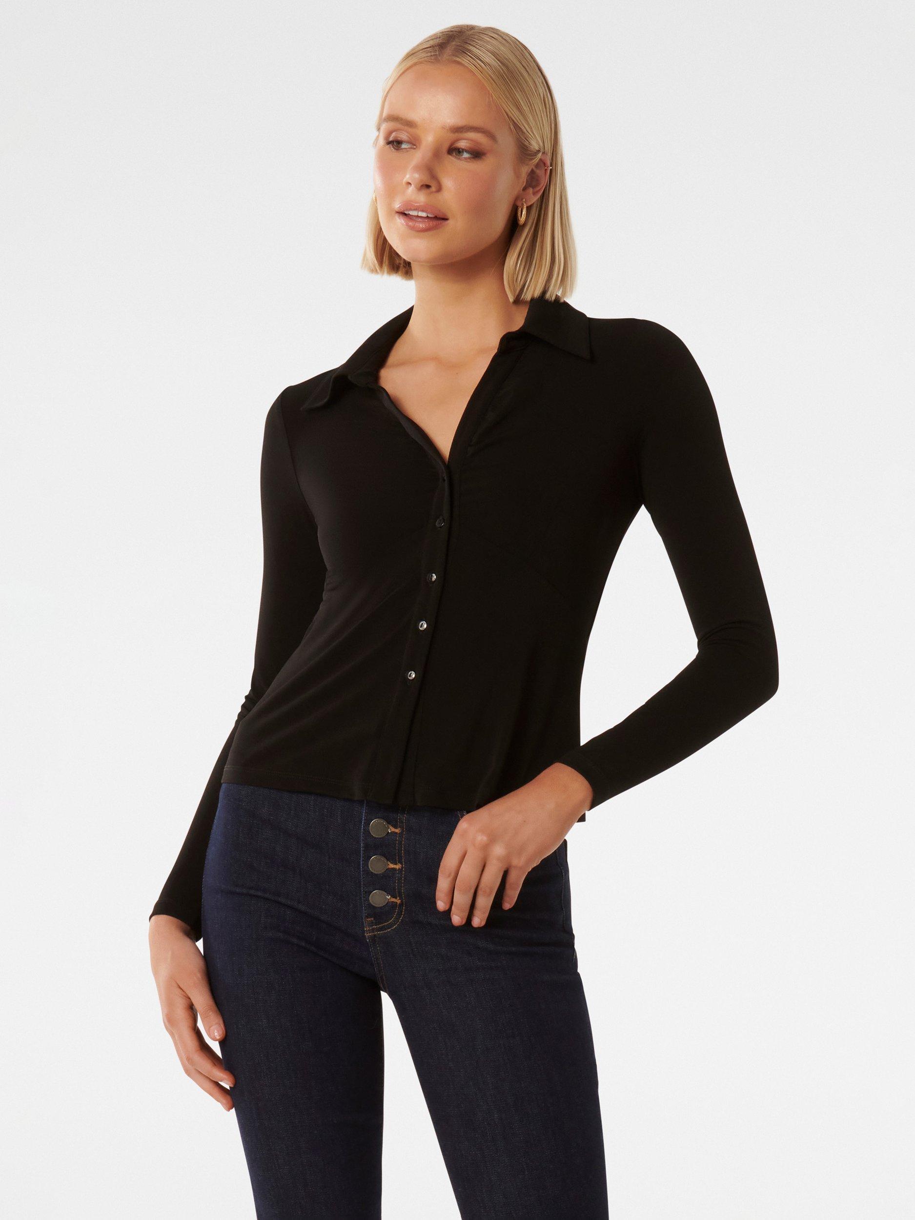 Product image 5 of 5, which shows Forever New Terri Crepe Shirt, Black, XXS