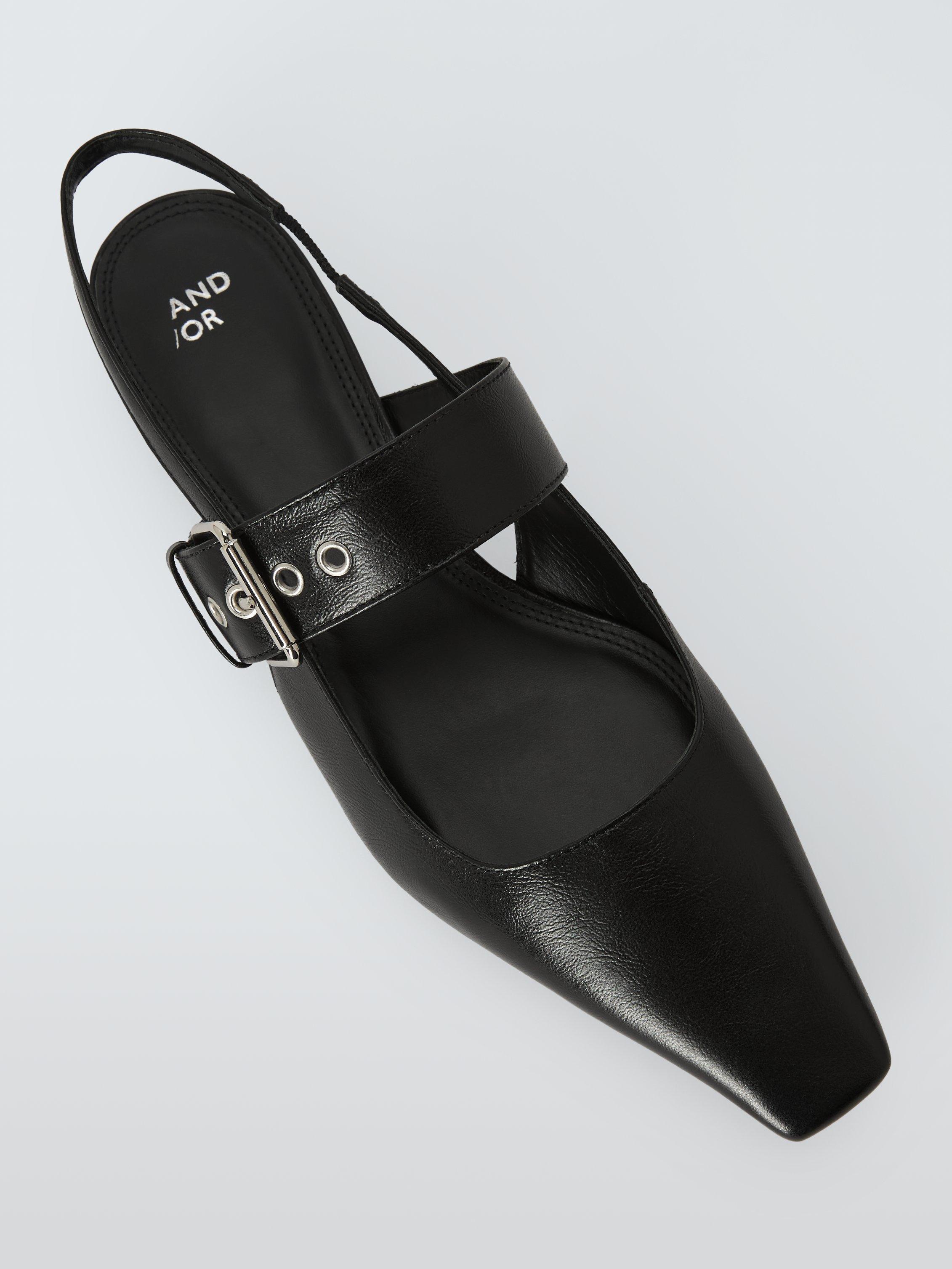 Product image 5 of 6, which shows AND/OR Bibie Leather Slingback Open Court Shoes, Black, 3