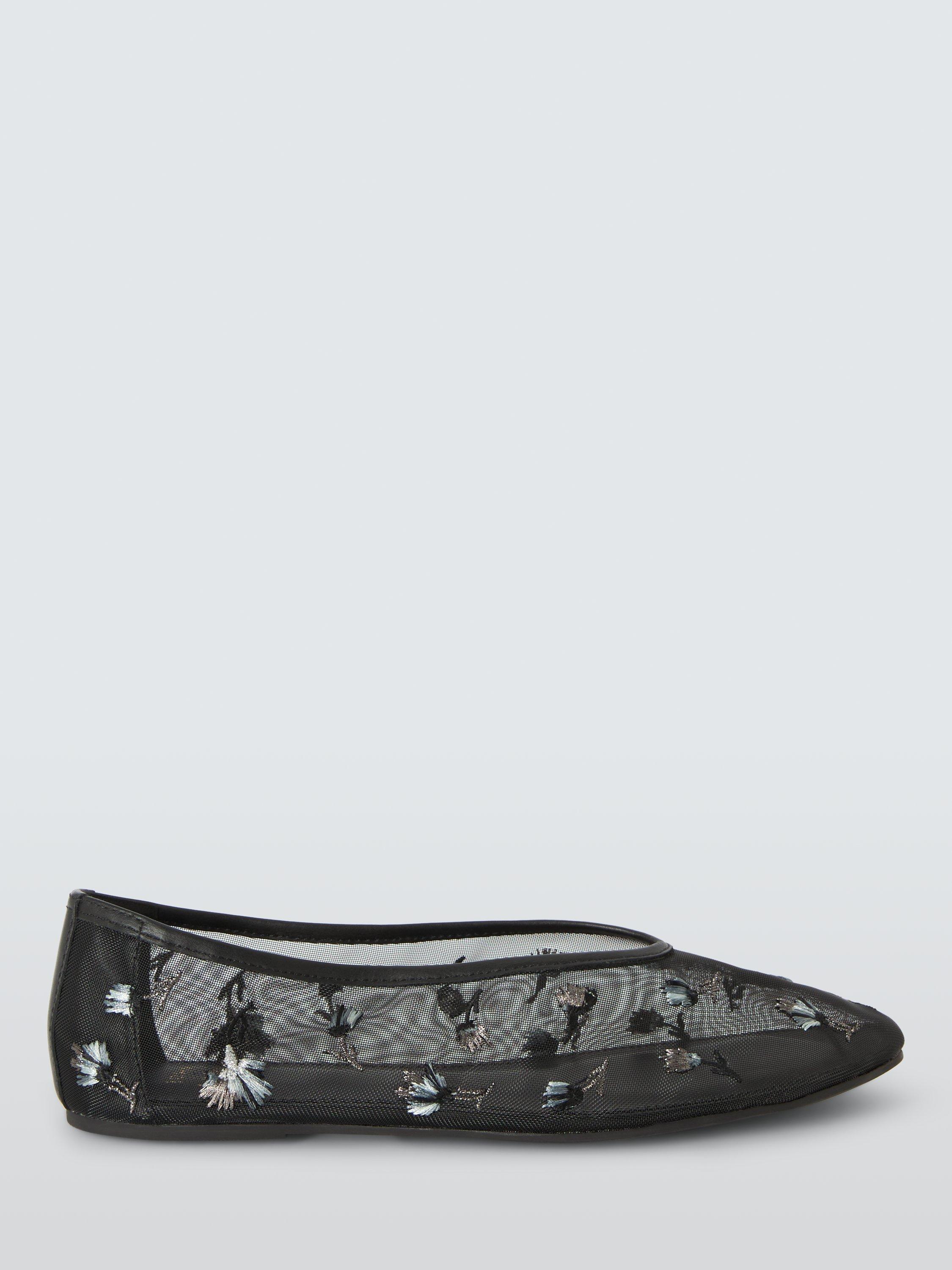 Product image 1 of 6, which shows John Lewis Aster Floral Mesh Ballerina Pumps, Blk Floral Mesh, 3