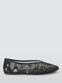 John Lewis Aster Floral Mesh Ballerina Pumps, Black, Blk Floral Mesh