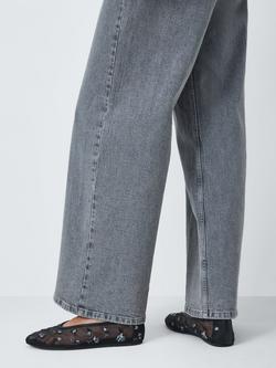 John Lewis Aster Floral Mesh Ballerina Pumps, Black - view 2, Blk Floral Mesh