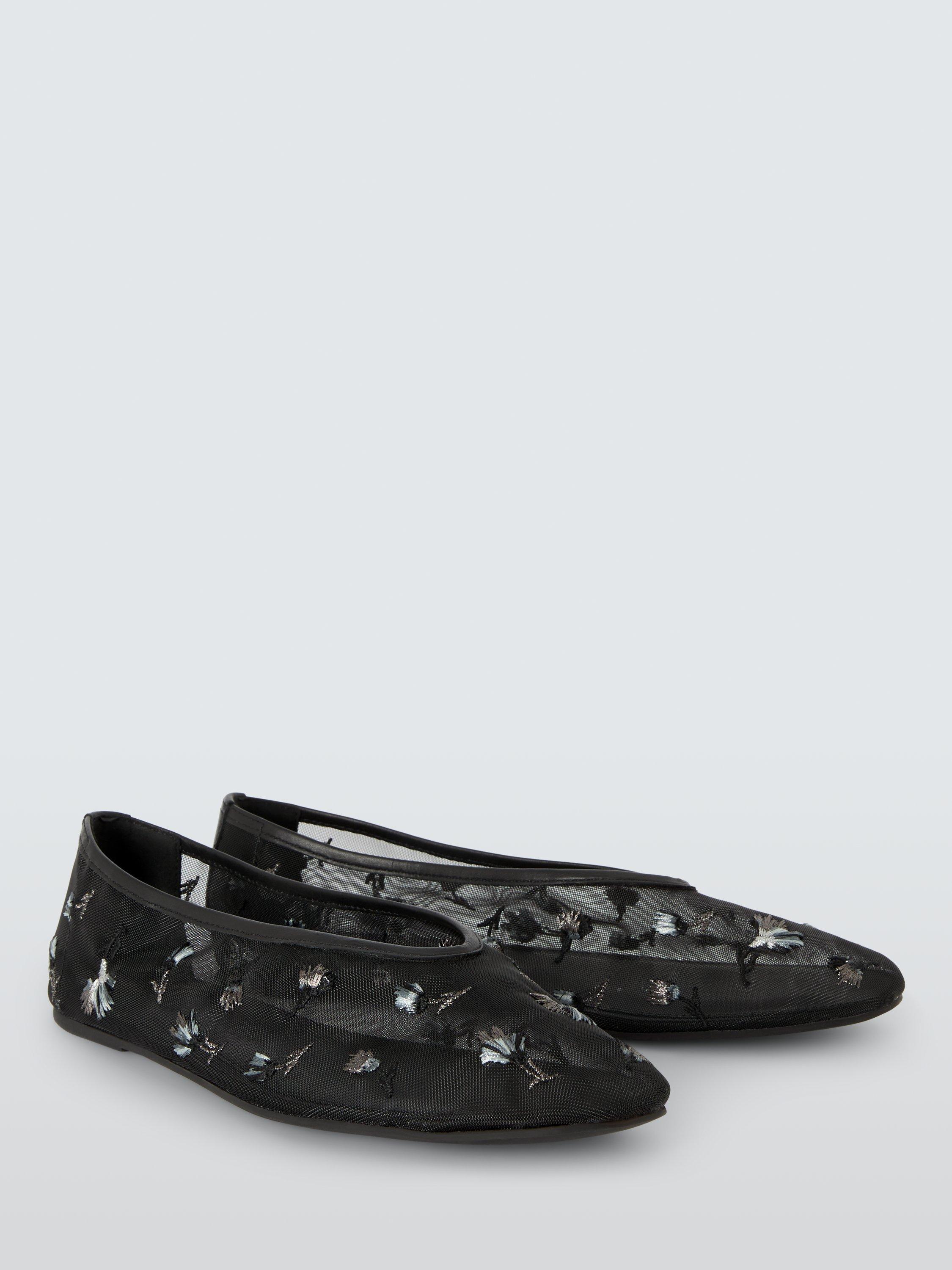 Product image 3 of 6, which shows John Lewis Aster Floral Mesh Ballerina Pumps, Blk Floral Mesh, 3