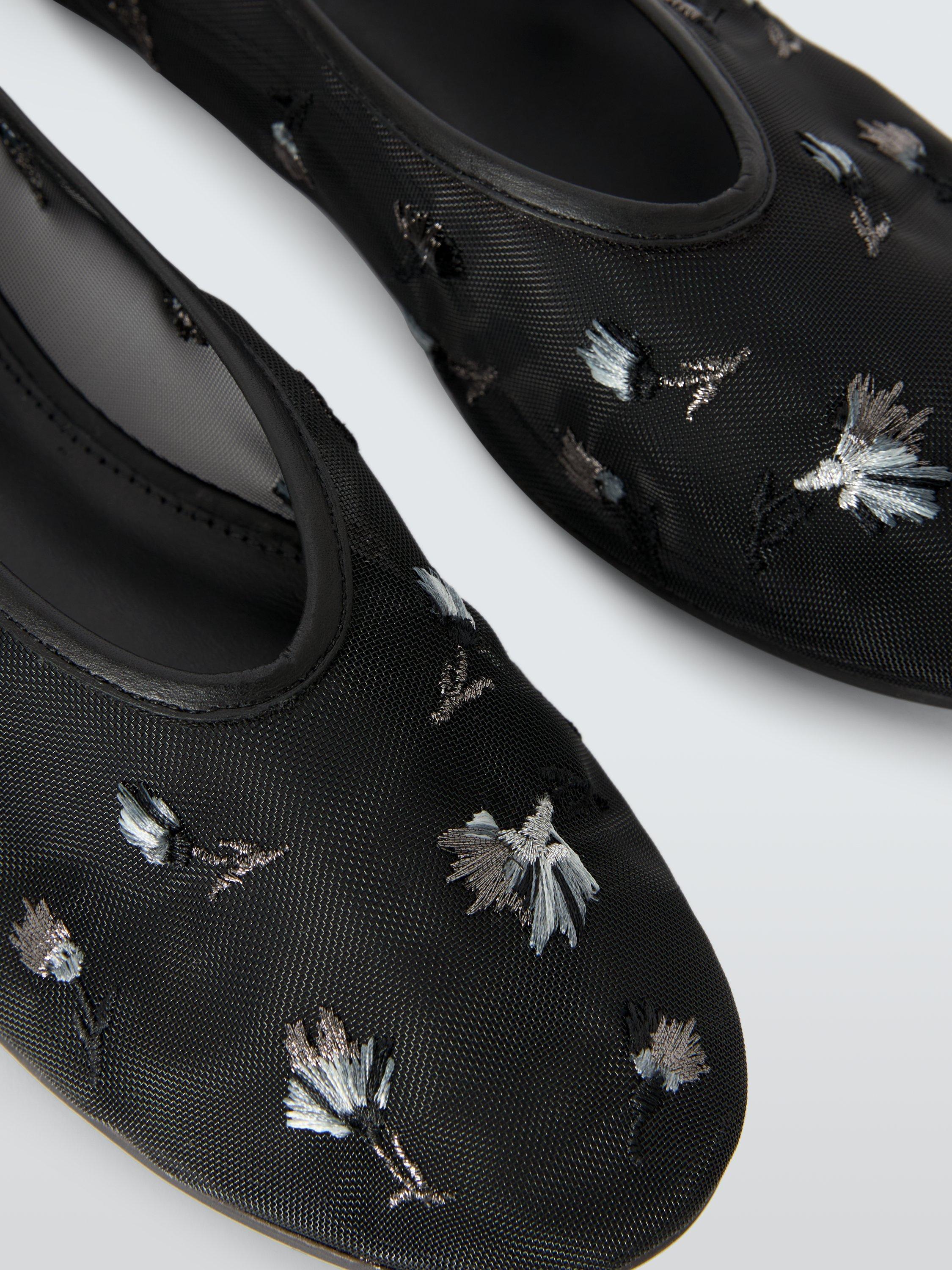 Product image 4 of 6, which shows John Lewis Aster Floral Mesh Ballerina Pumps, Blk Floral Mesh, 3