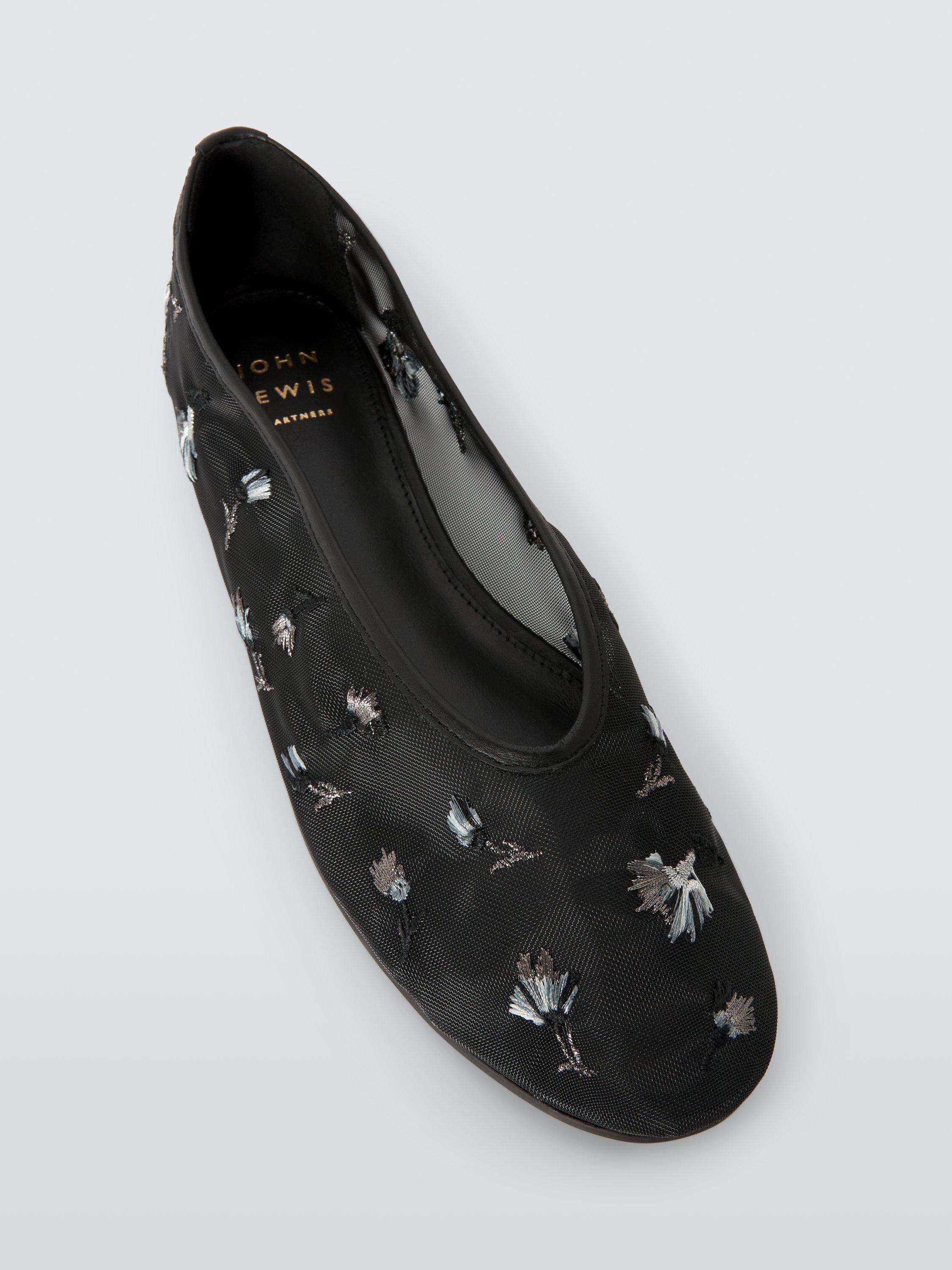 Product image 5 of 6, which shows John Lewis Aster Floral Mesh Ballerina Pumps, Blk Floral Mesh, 3